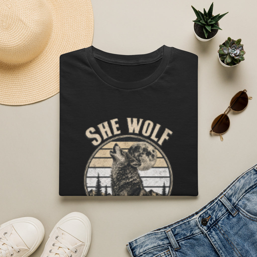 She Wolf T-Shirt — Retro Howling Wolf Moon Graphic