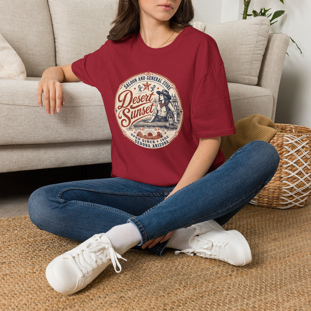 Desert Sunset Saloon T-Shirt — Vintage Western Cowgirl Graphic Tee