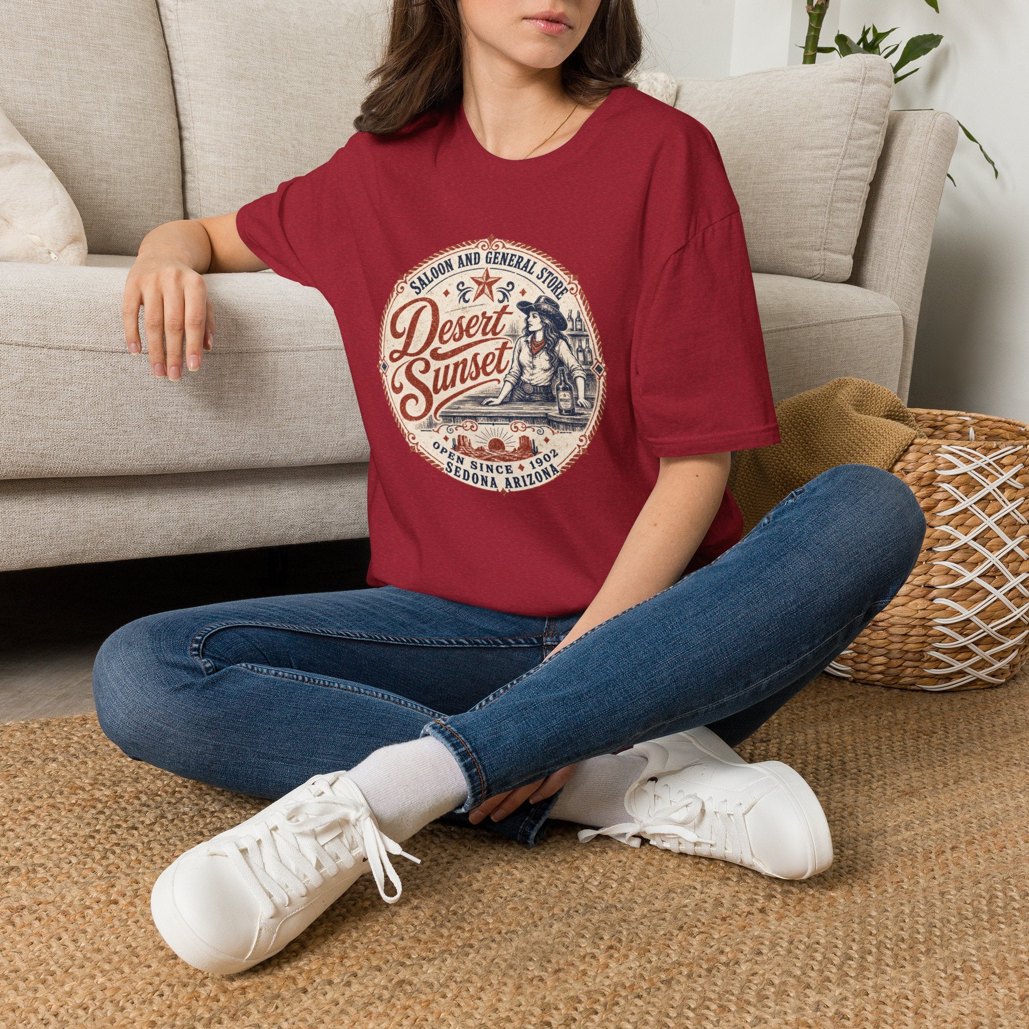 Desert Sunset Saloon T-Shirt — Vintage Western Cowgirl Graphic Tee