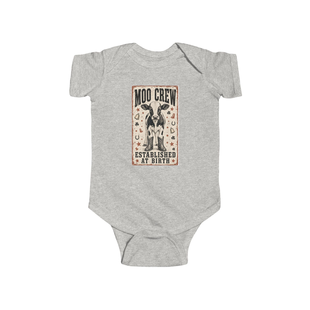 Infant Bodysuit — "Moo Crew" Vintage Cow Graphic (Established at Birth)