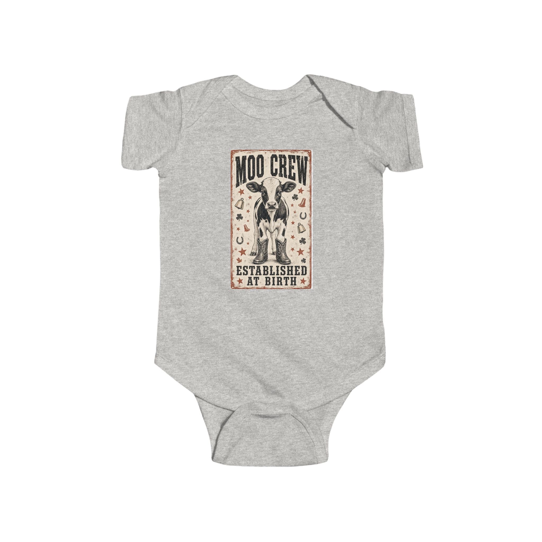 Infant Bodysuit — "Moo Crew" Vintage Cow Graphic (Established at Birth)