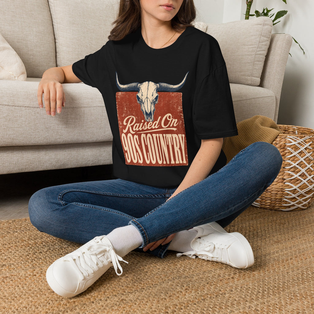Raised On God’s Country T-Shirt — Western Longhorn Skull Tee