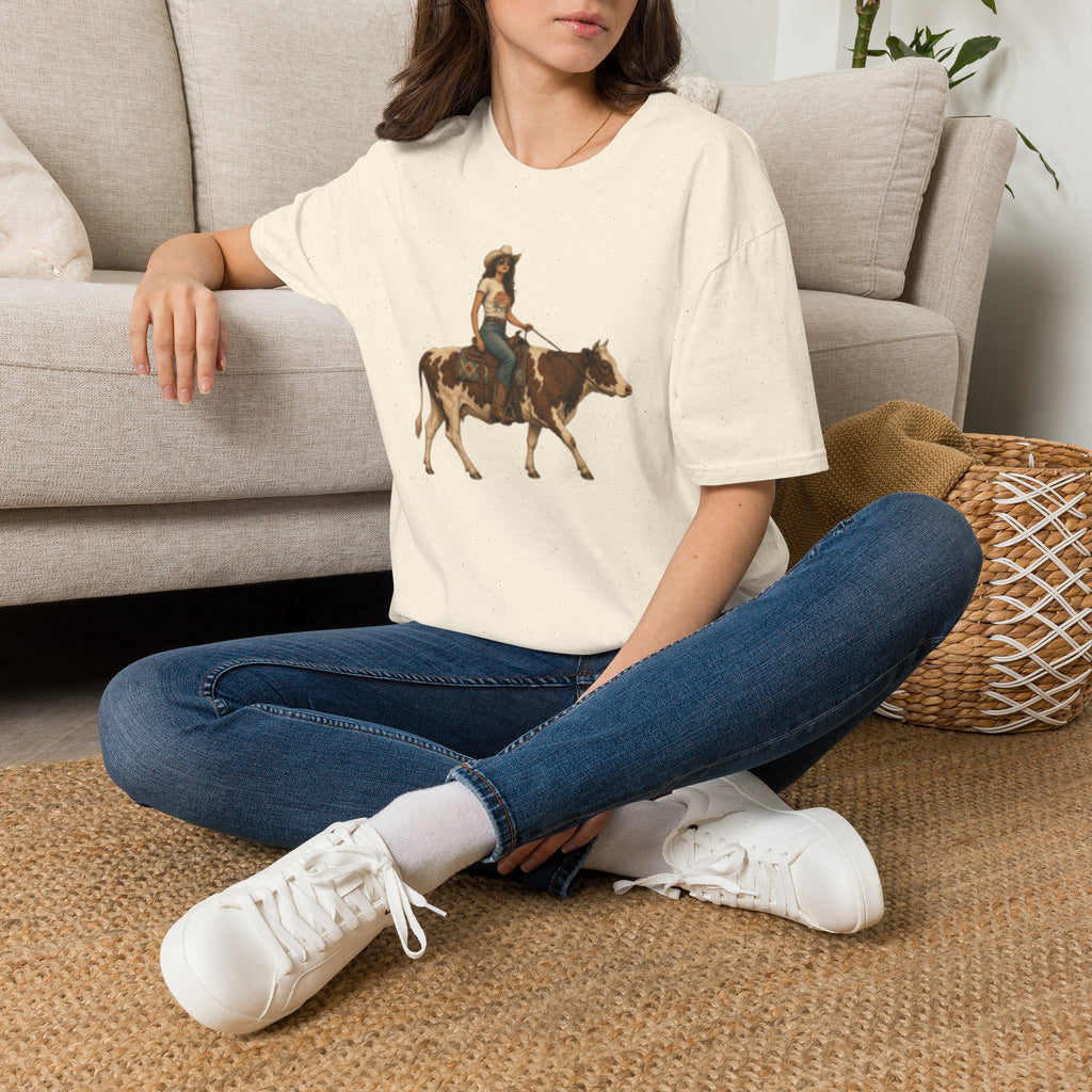 Cowgirl Riding Longhorn T-Shirt — Western Rodeo Graphic Tee