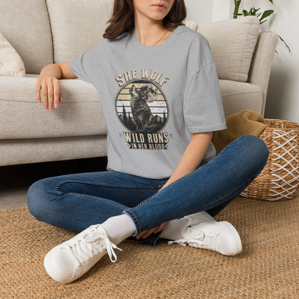 She Wolf T-Shirt — Retro Howling Wolf Moon Graphic