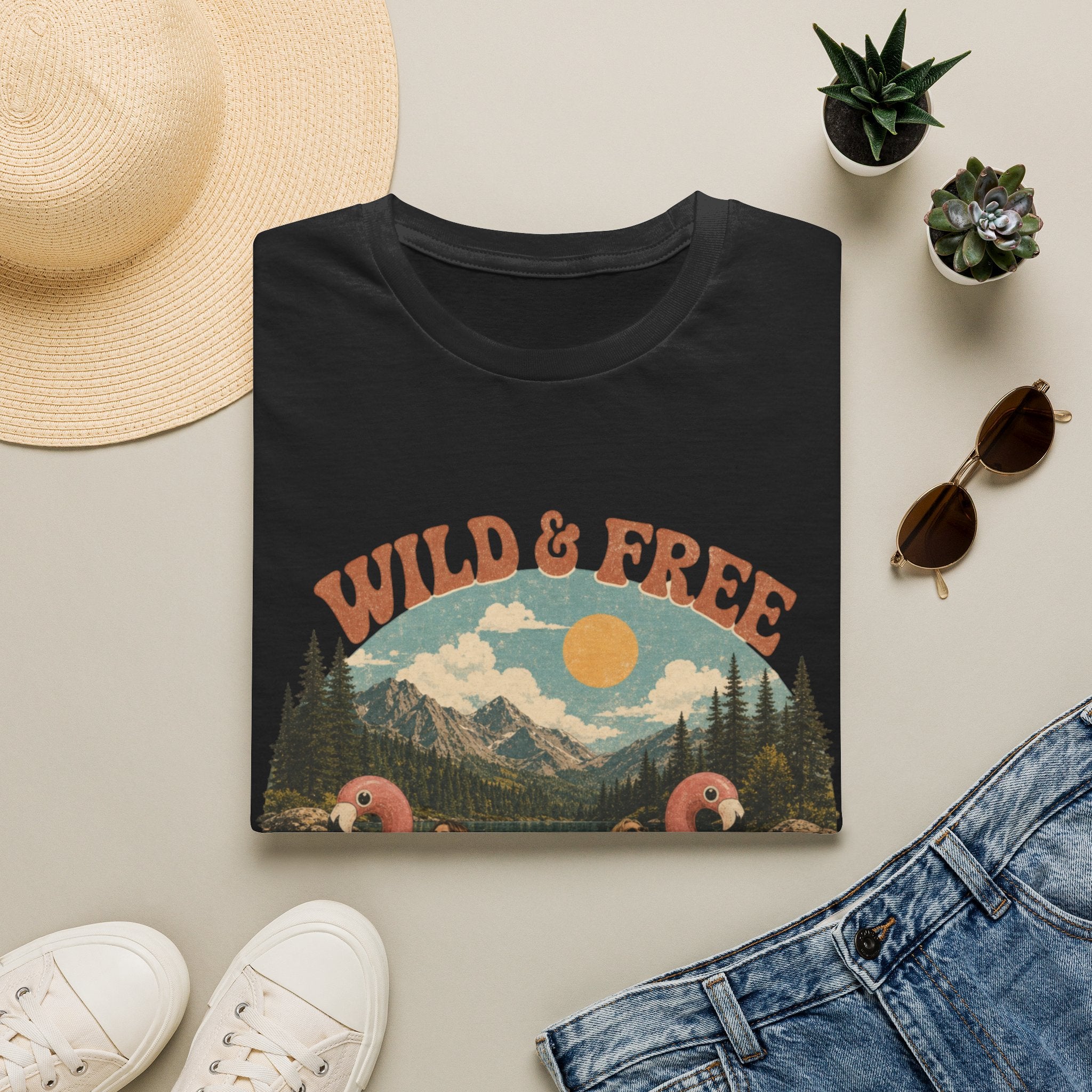 Wild & Free Vintage Nature T-Shirt — Flamingo Mountain Scenic Tee