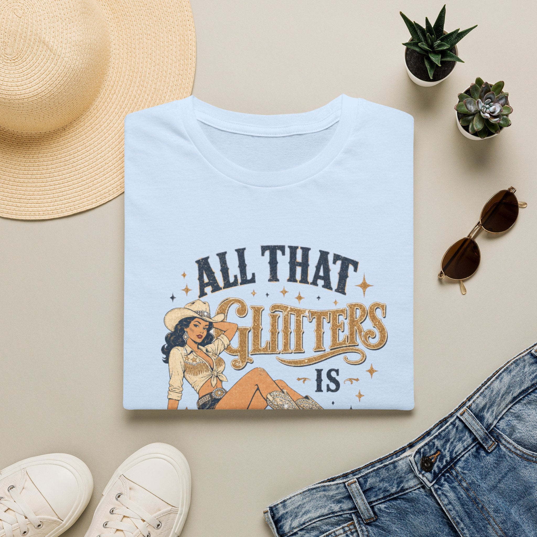 All That Glitters Is Cowgirl T-Shirt — Vintage Western Cowgirl Graphic Tee