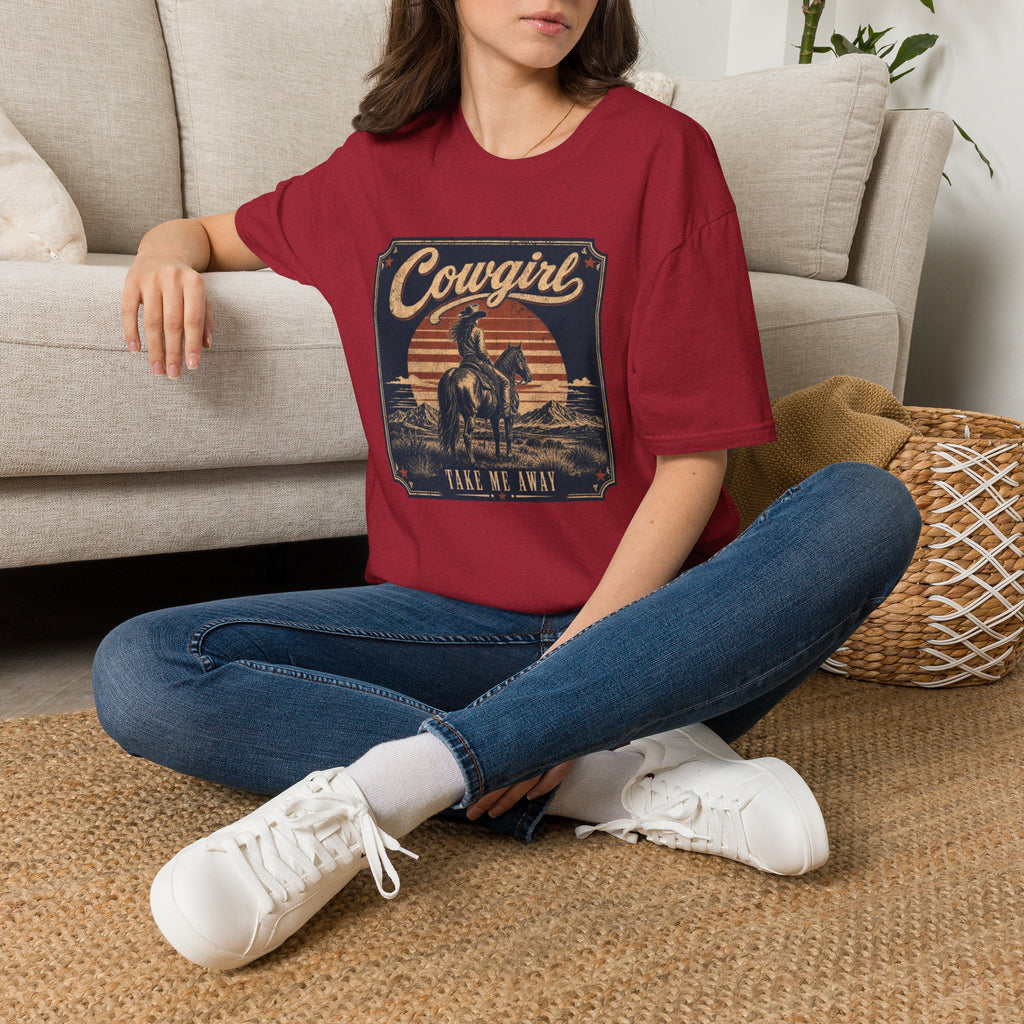 Cowgirl Vintage Graphic Tee — 'Cowgirl' Sunset Horse Riding T-Shirt