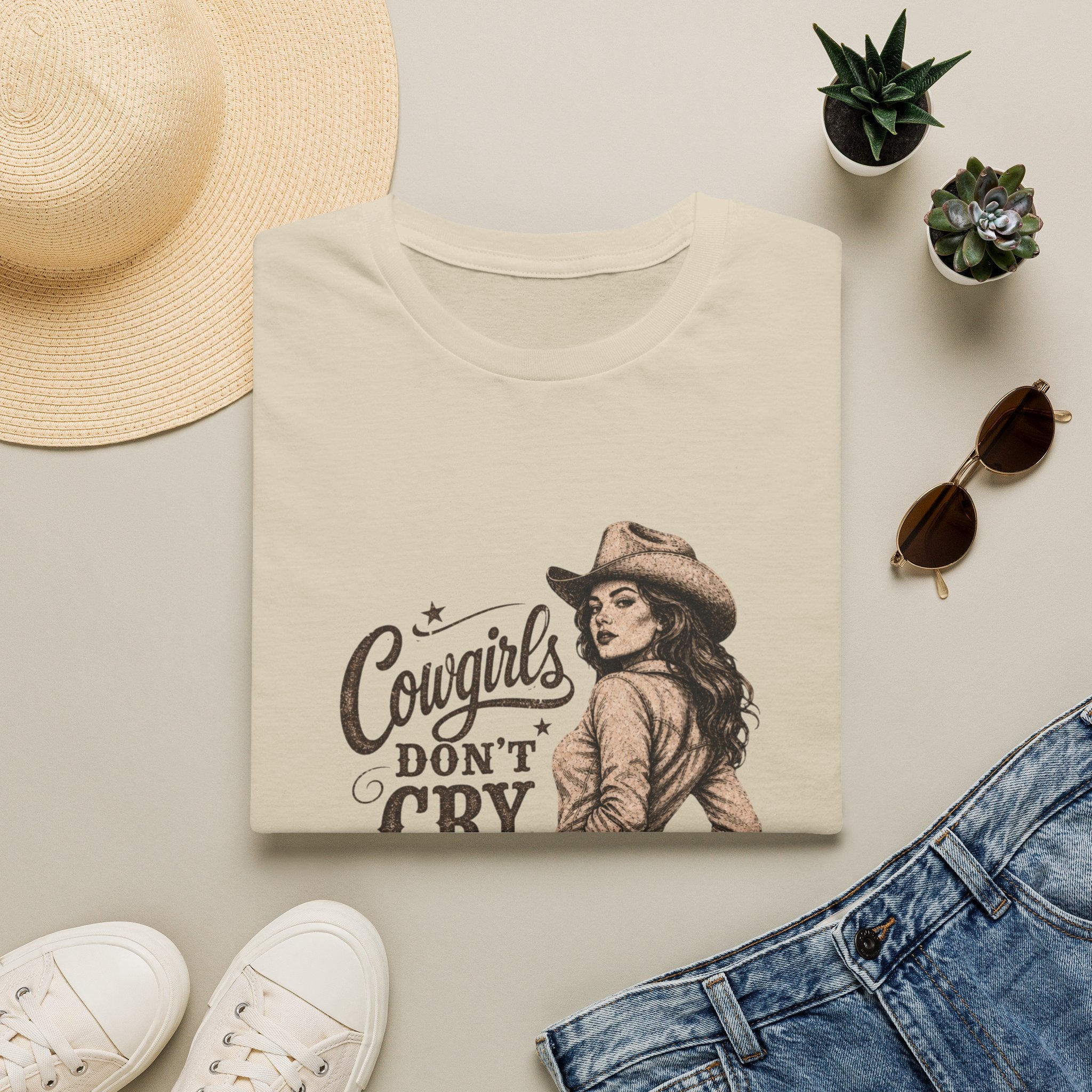 Cowgirls Don’t Cry Graphic Tee — Retro Western Cowgirl Shirt