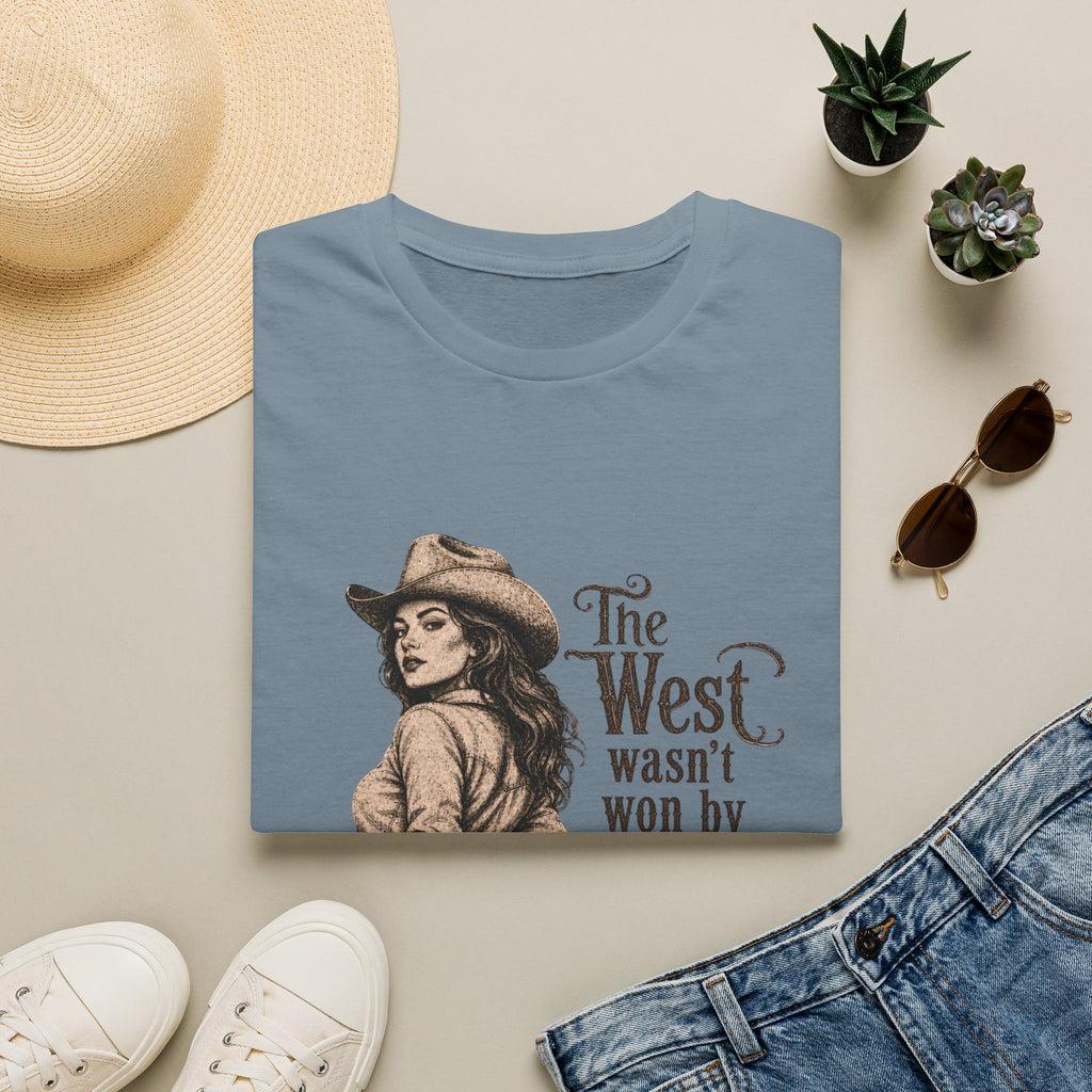 T‑Shirt — “The West Wasn’t Won by Women Who Asked Permission” Vintage Cowgirl Graphic