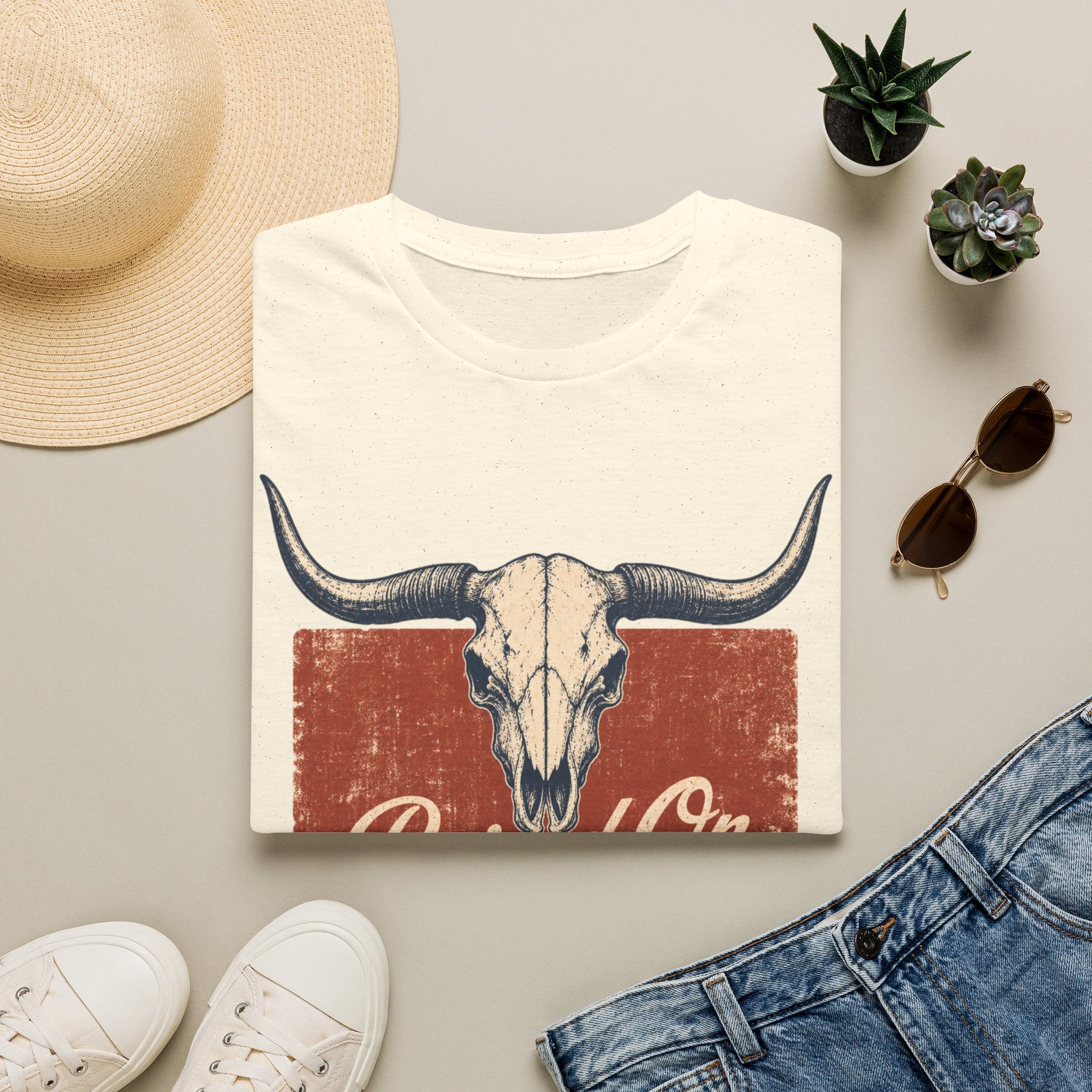 Raised On SOS Country T‑Shirt — Vintage Steer Skull Western Tee