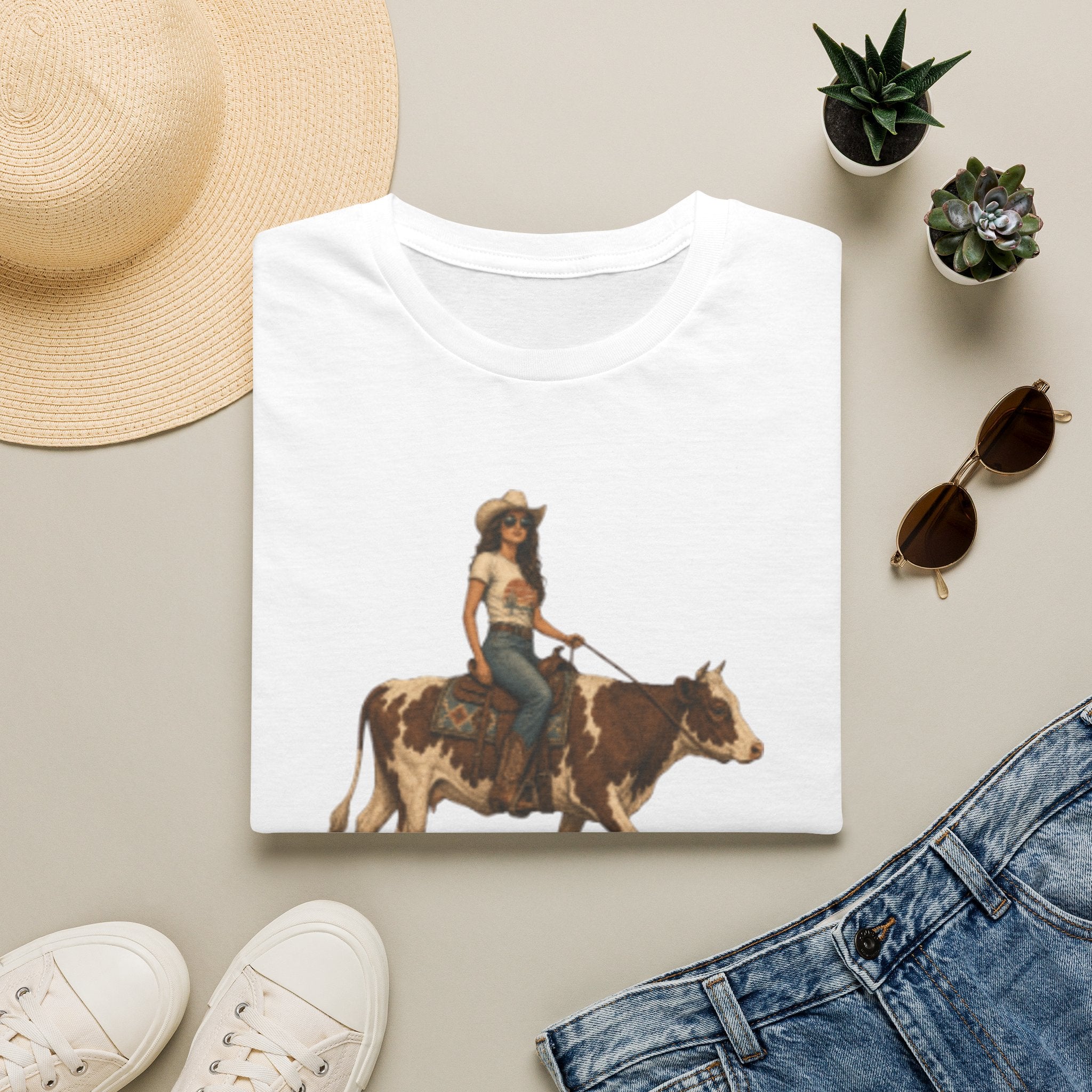 Cowgirl Riding Longhorn T-Shirt — Western Rodeo Graphic Tee