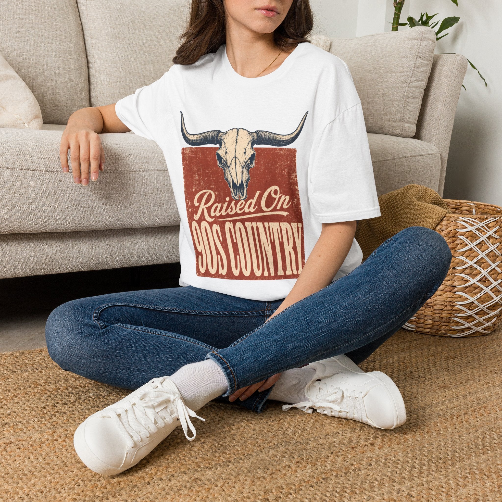 Raised On SOS Country T‑Shirt — Vintage Steer Skull Western Tee