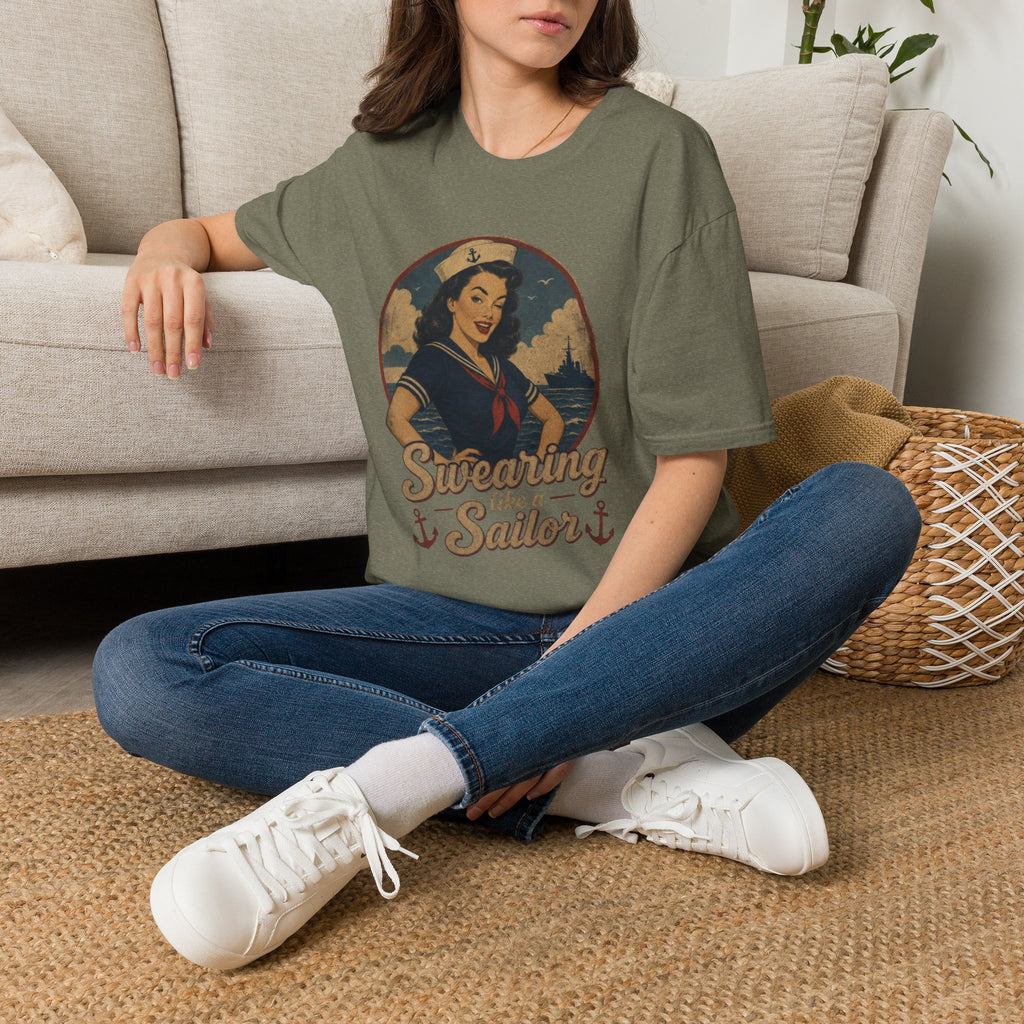 Vintage Sailor Girl T-Shirt — “Smoothing Like a Sailor” Retro Navy Pin-Up Tee