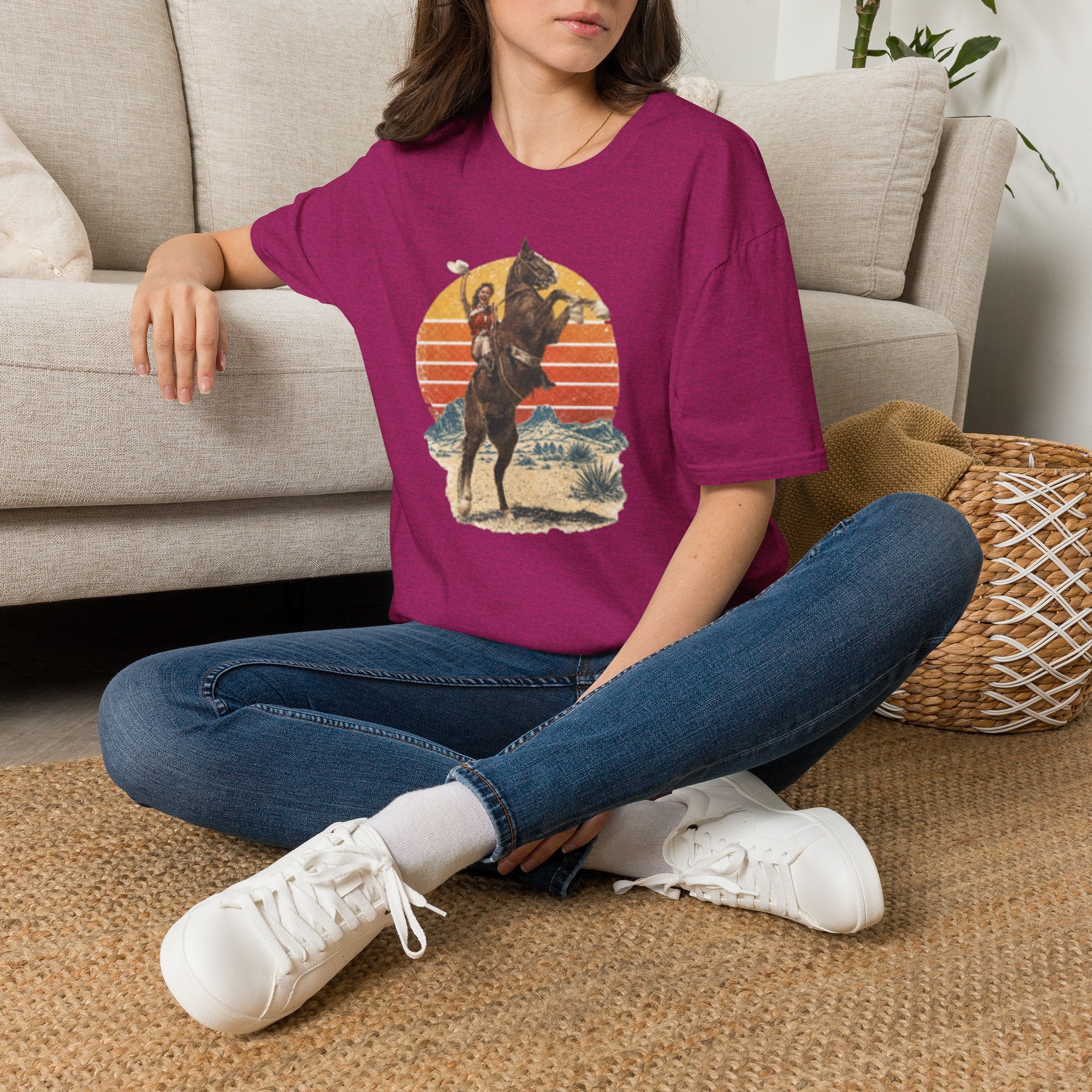 Retro Cowboy Rodeo T-Shirt — Rearing Horse & Rider Graphic