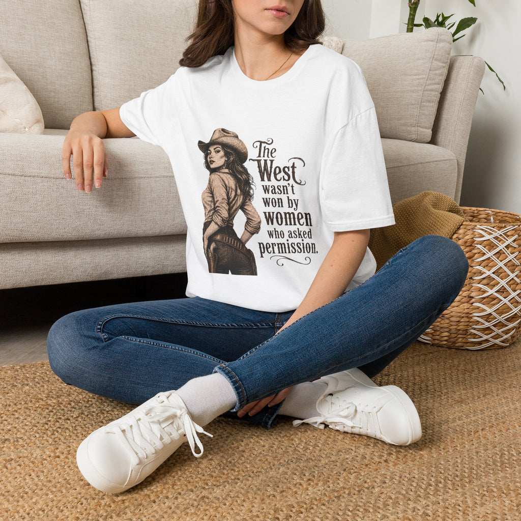T‑Shirt — “The West Wasn’t Won by Women Who Asked Permission” Vintage Cowgirl Graphic