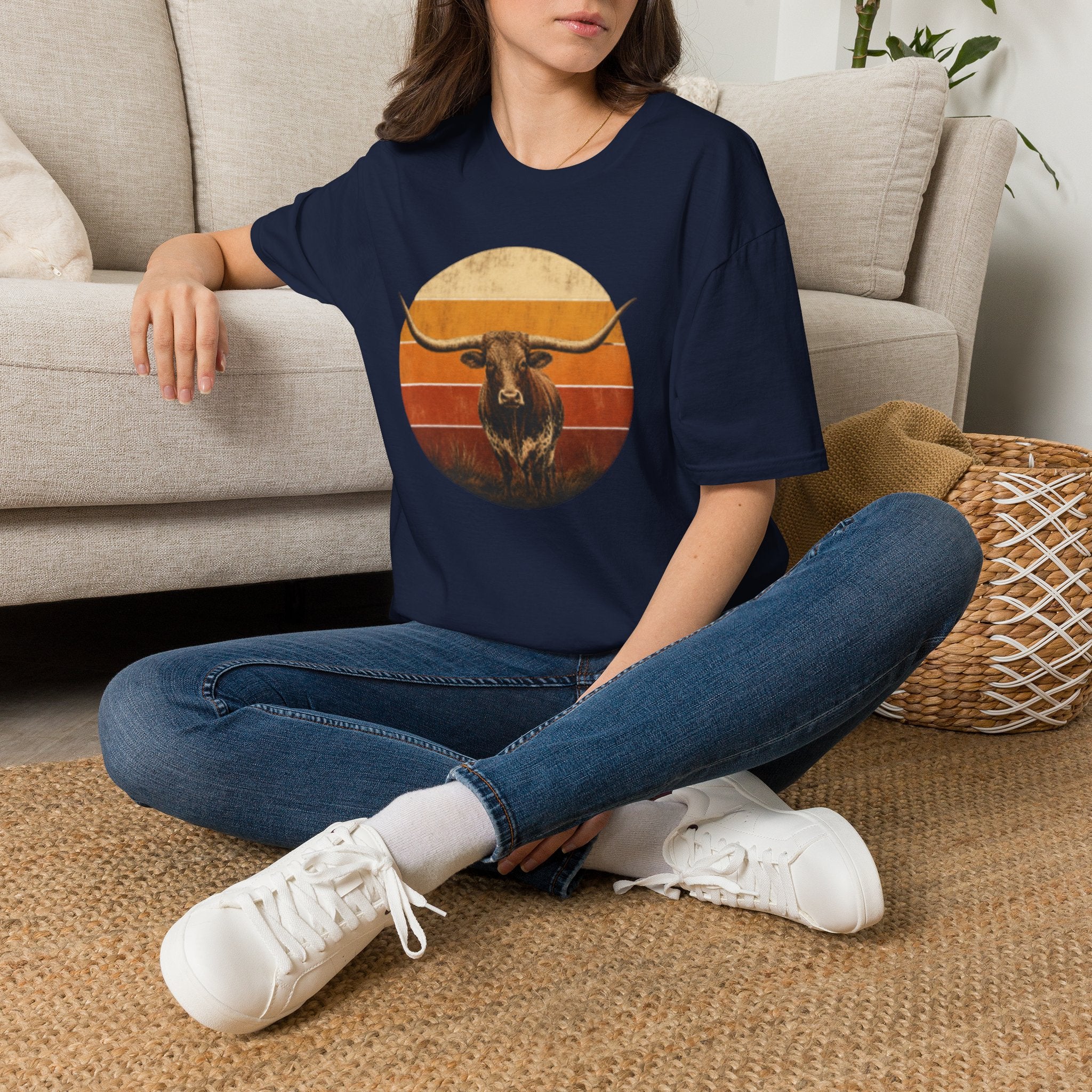 Longhorn Bull Retro Sunset T-Shirt