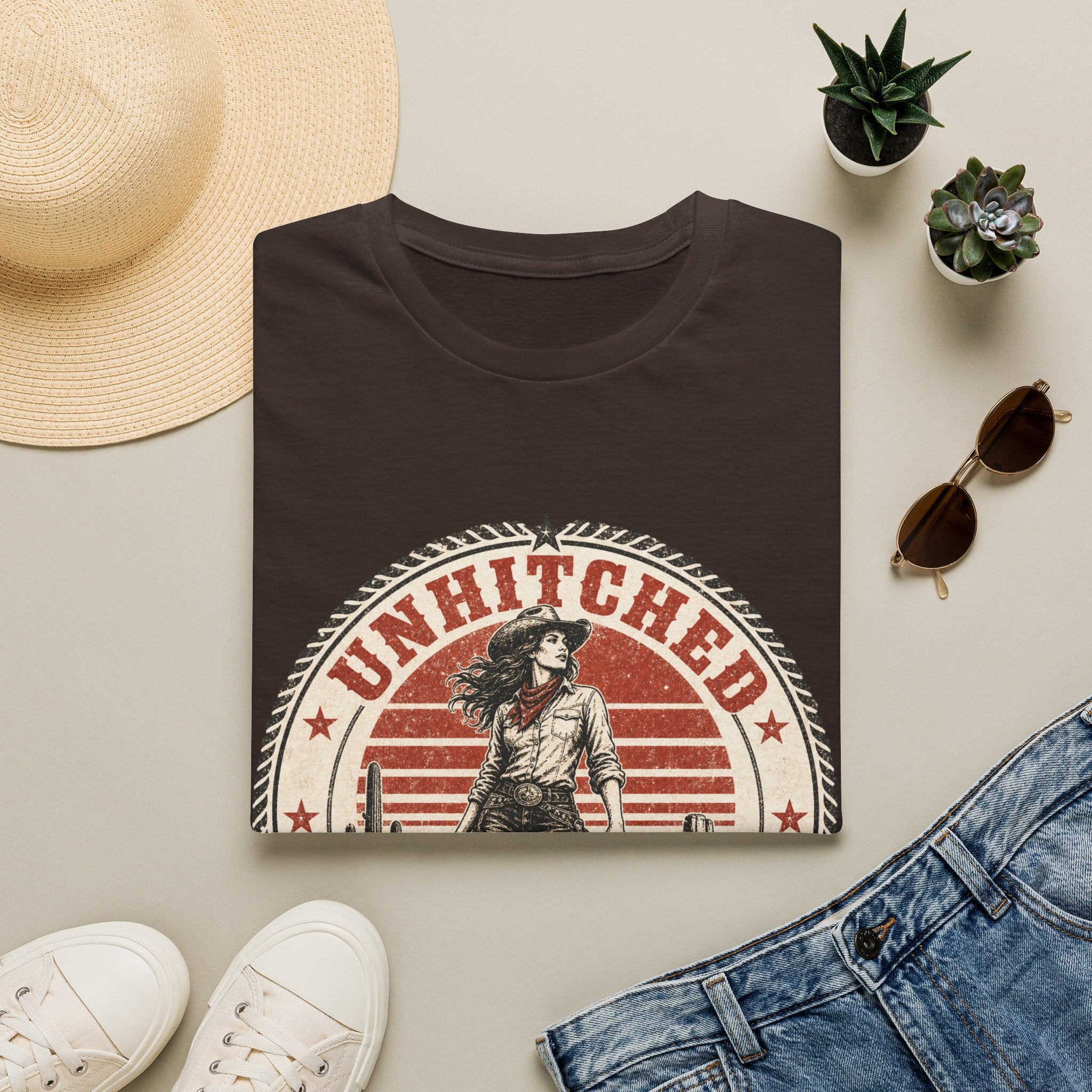 Unhitched Vintage Cowgirl T‑Shirt – “Unhitched & Untamable” Retro Western Graphic Tee