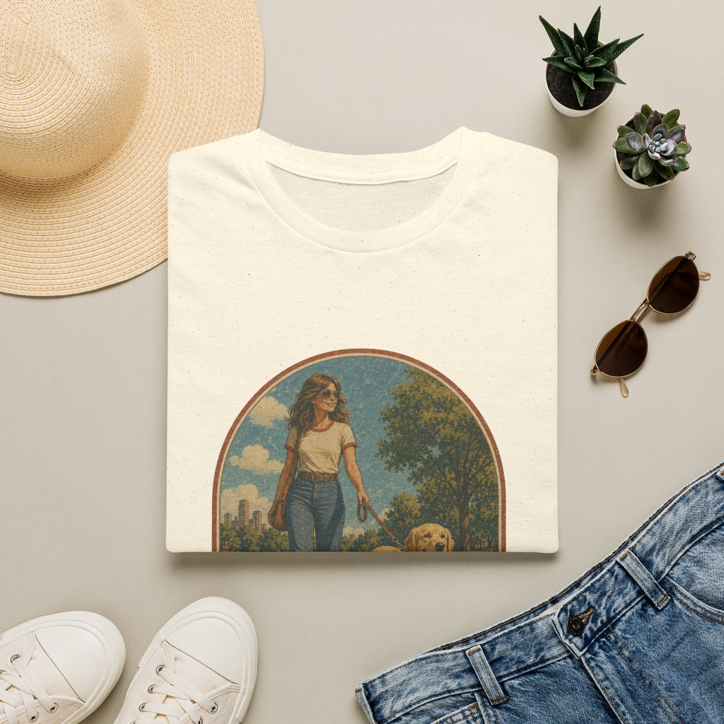 Dog Mom T-Shirt — Retro Woman Walking Dog Vintage Graphic Tee