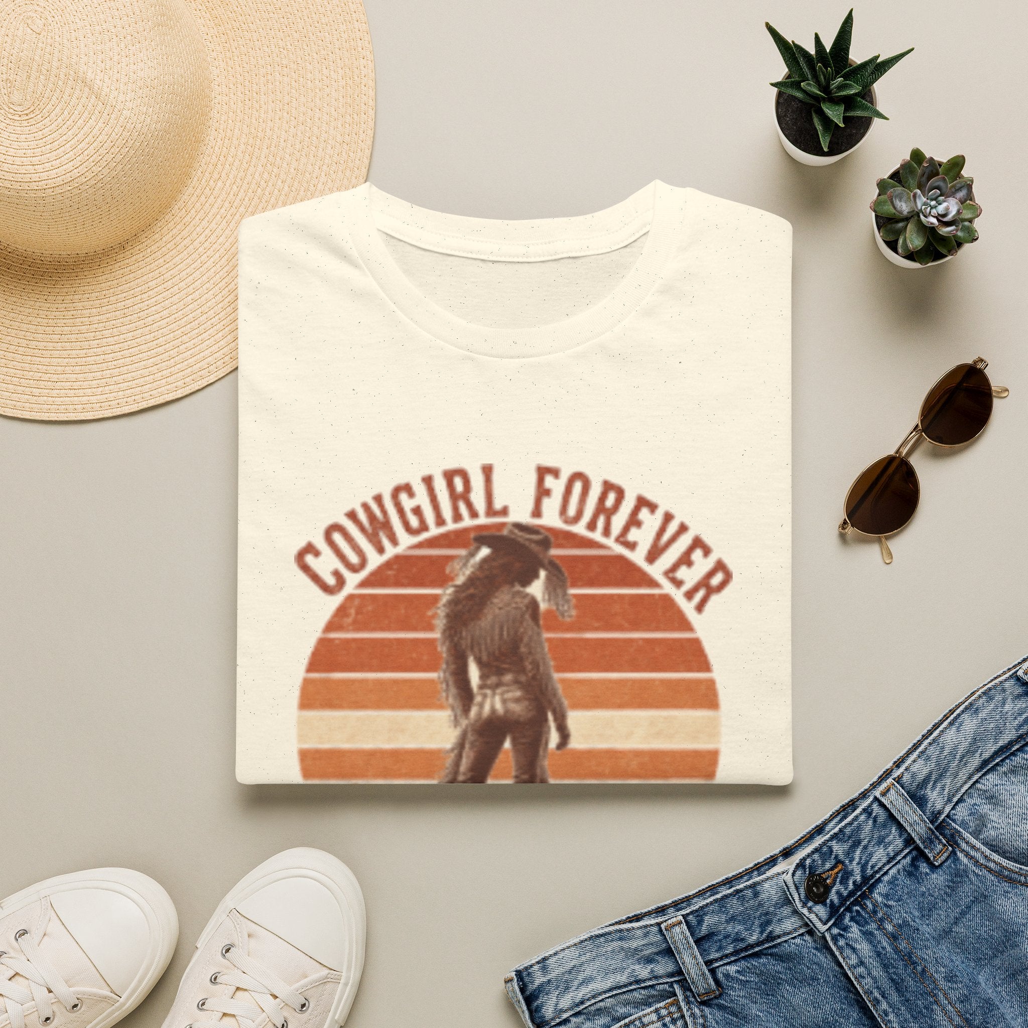 Cowgirl Forever T‑Shirt — Retro Sunset Western Graphic Tee