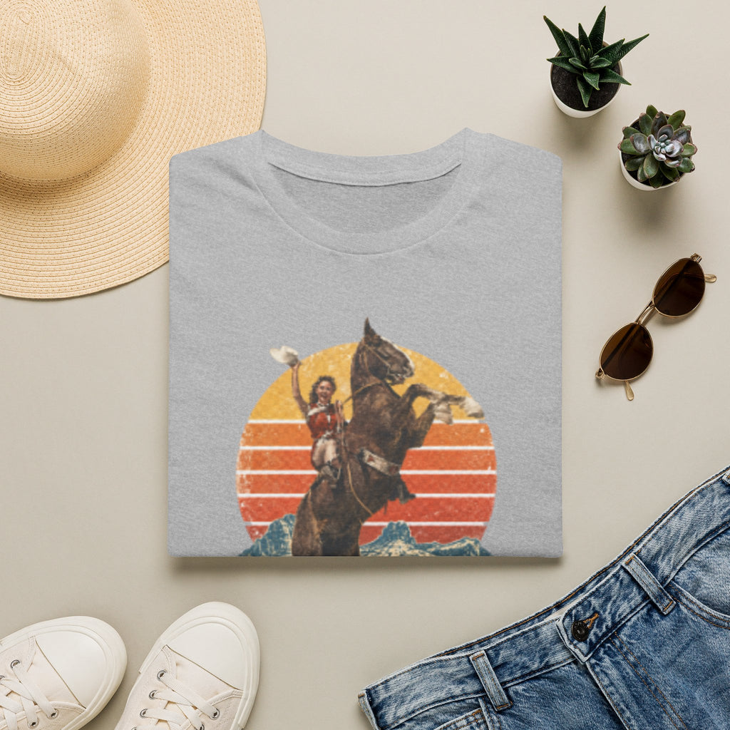 Retro Cowboy Rodeo T-Shirt — Rearing Horse & Rider Graphic