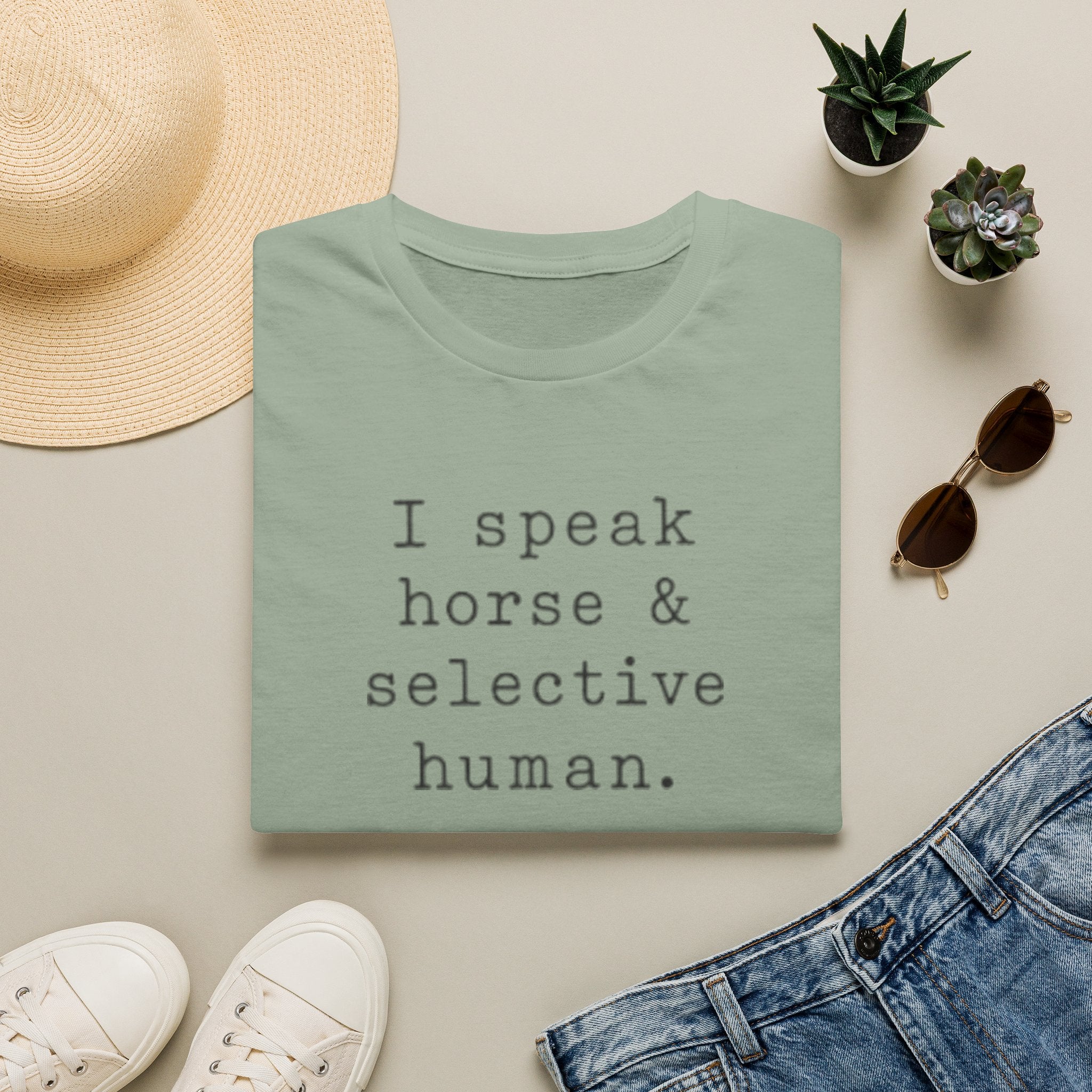 T-Shirt — “I Speak Horse & Selective Human.” Funny Equestrian Tee