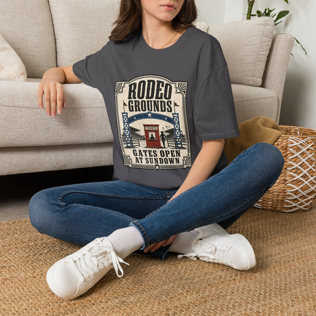 Rodeo Grounds T-Shirt — Vintage Western 'Gates Open at Sundown' Tee
