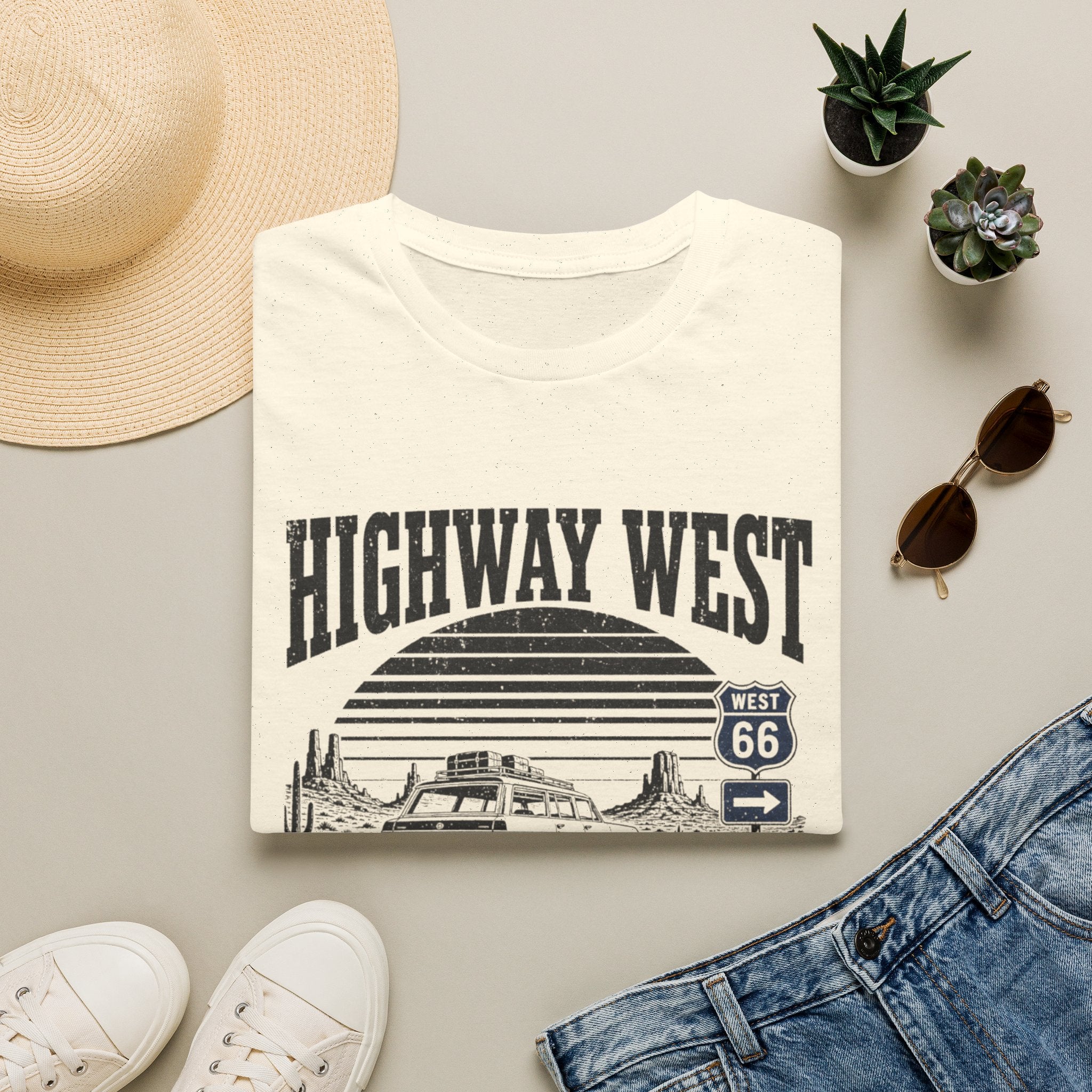 Highway West T-Shirt — 'Miles of Nowhere' Vintage Route 66 Road Trip Tee