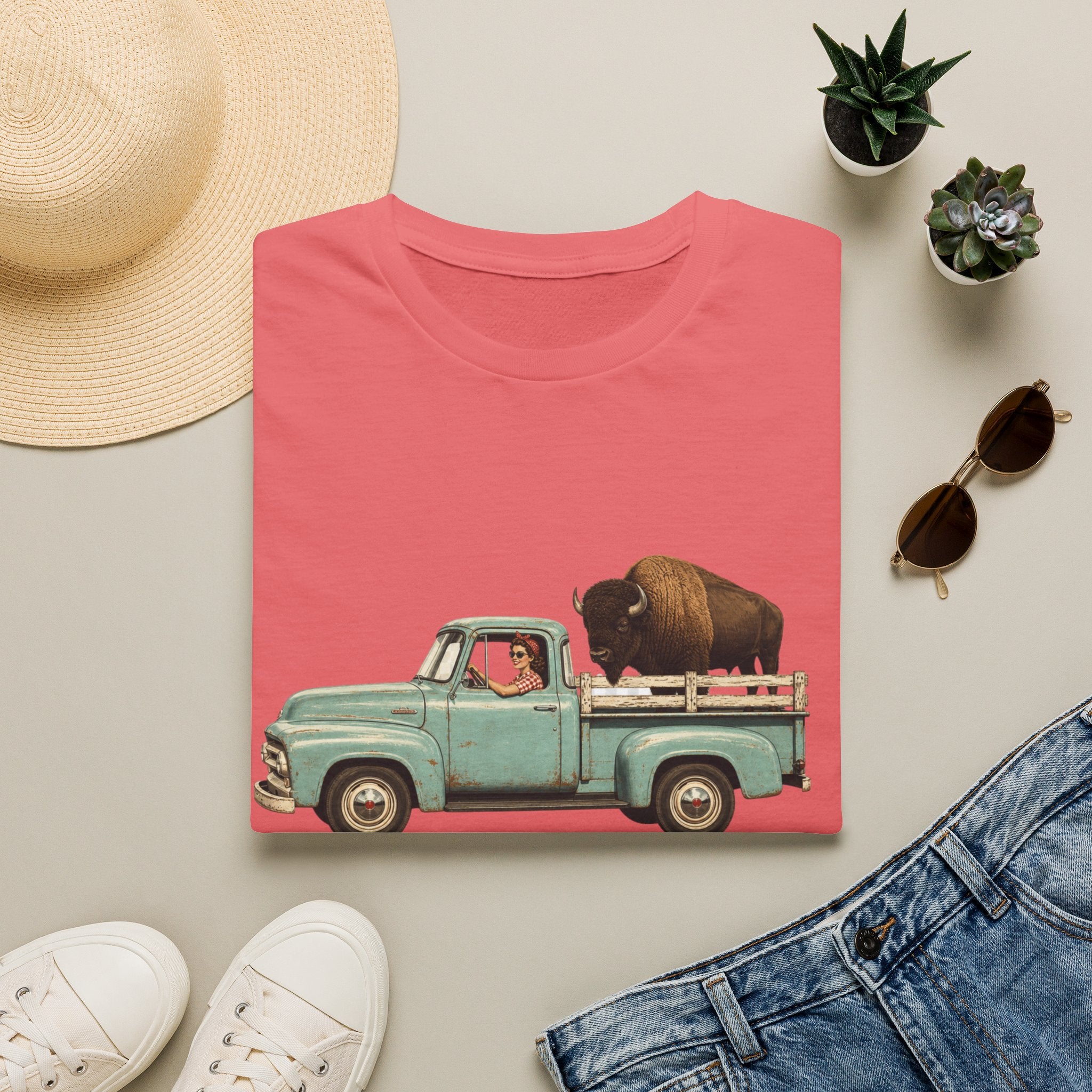 Vintage Truck & Buffalo T-Shirt — Retro Western Road Trip Tee