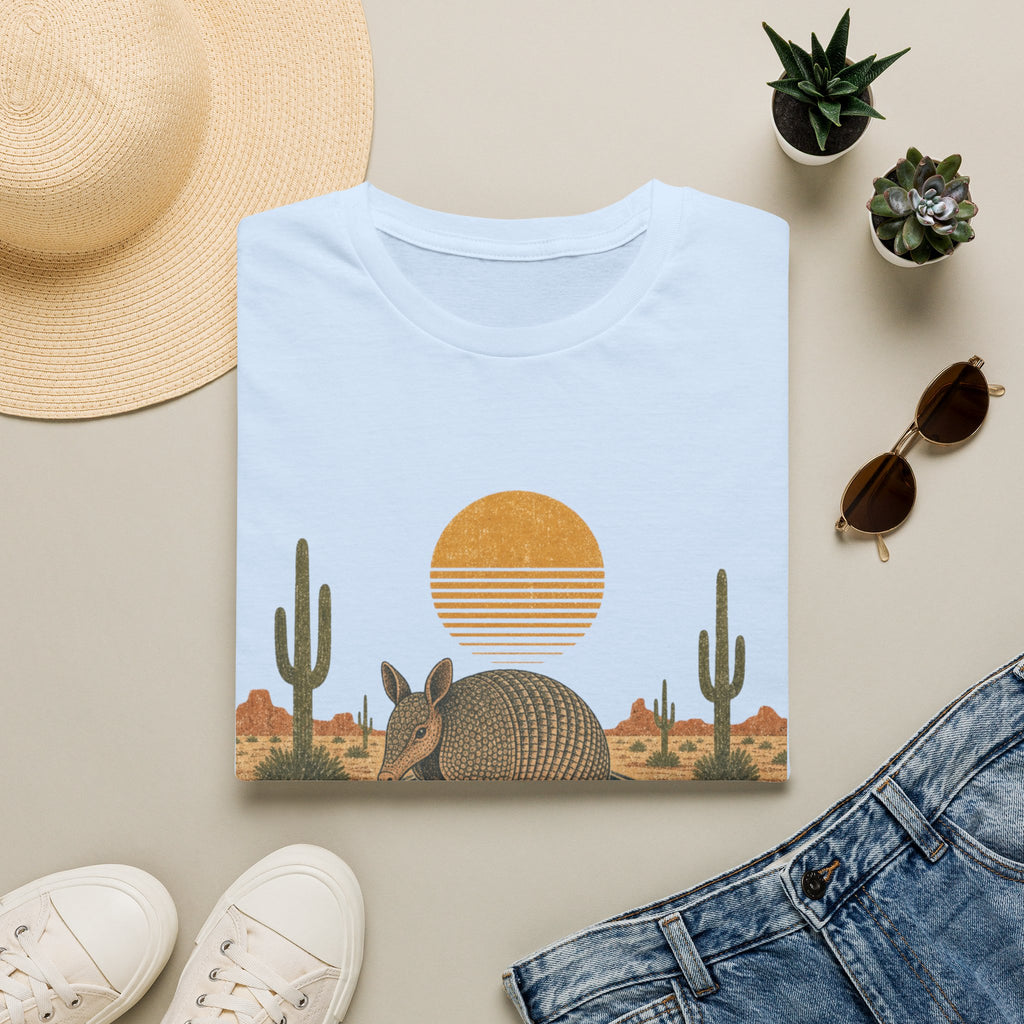 Armadillo Desert Sunset T-Shirt — Retro Cactus Road Wildlife Tee