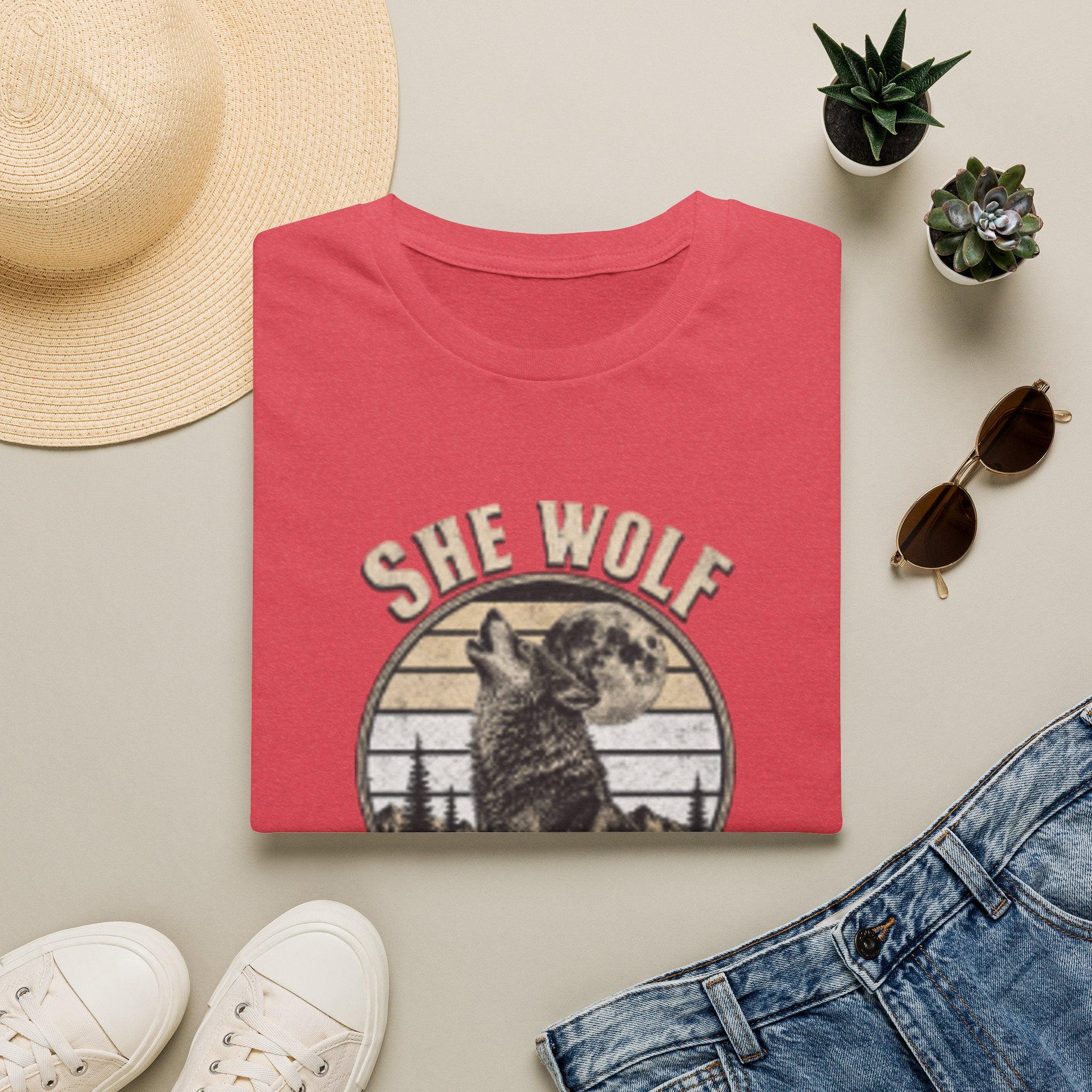 She Wolf T-Shirt — Retro Howling Wolf Moon Graphic
