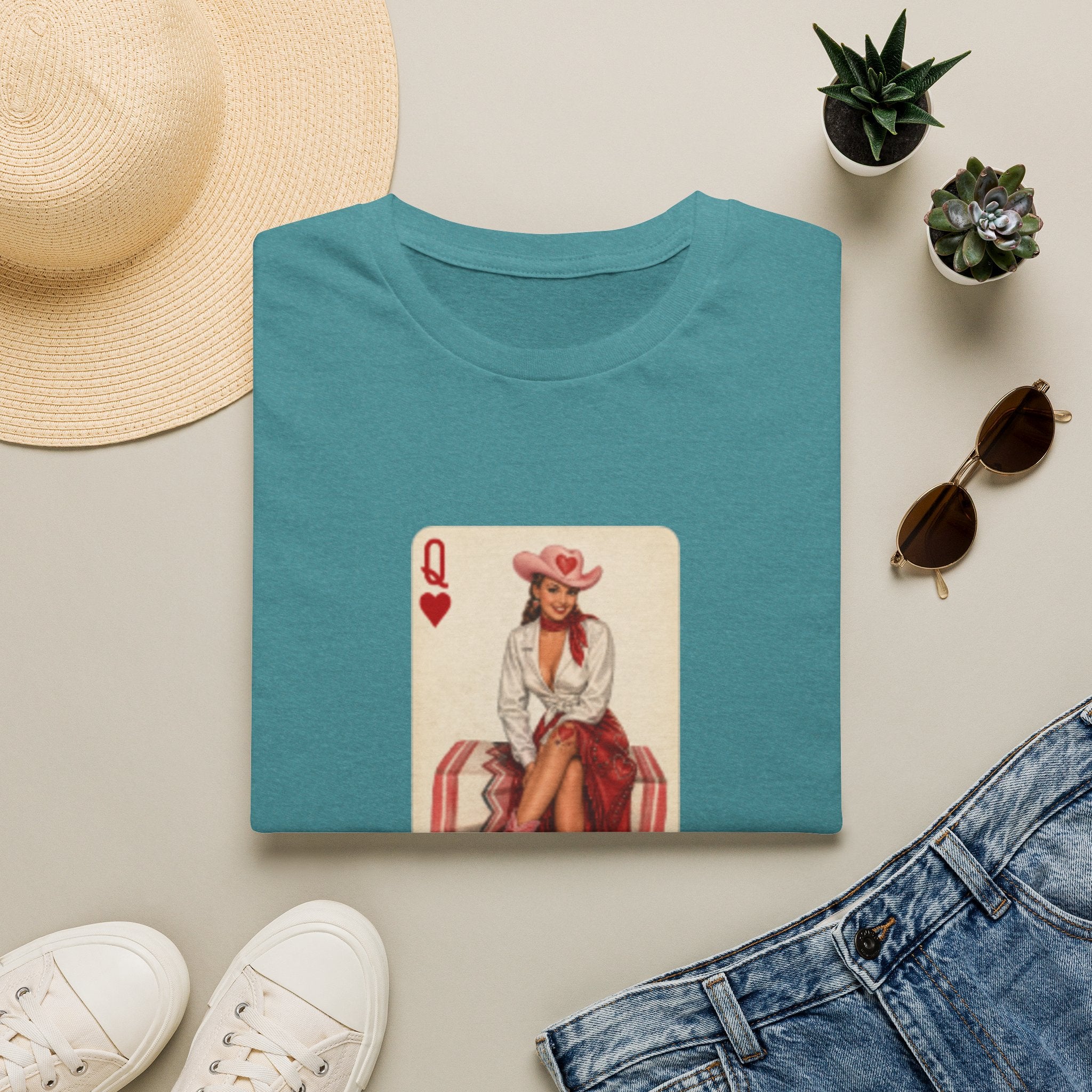 Queen of Hearts Cowboy T‑Shirt — Vintage Playing Card Western Graphic Tee
