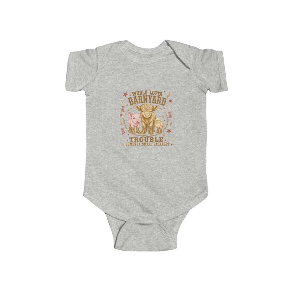 Baby Bodysuit - 'Trouble in the Barnyard' Rustic Farm Animals Onesie