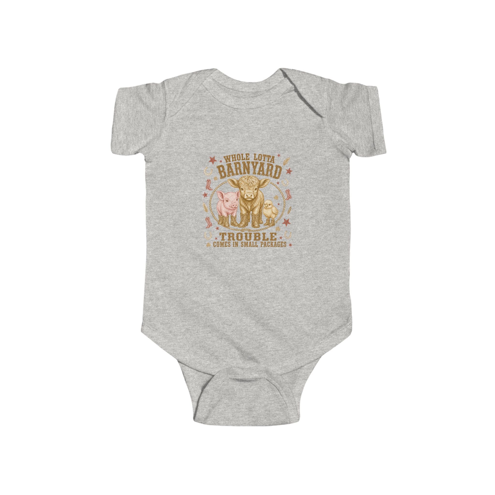 Baby Bodysuit - 'Trouble in the Barnyard' Rustic Farm Animals Onesie