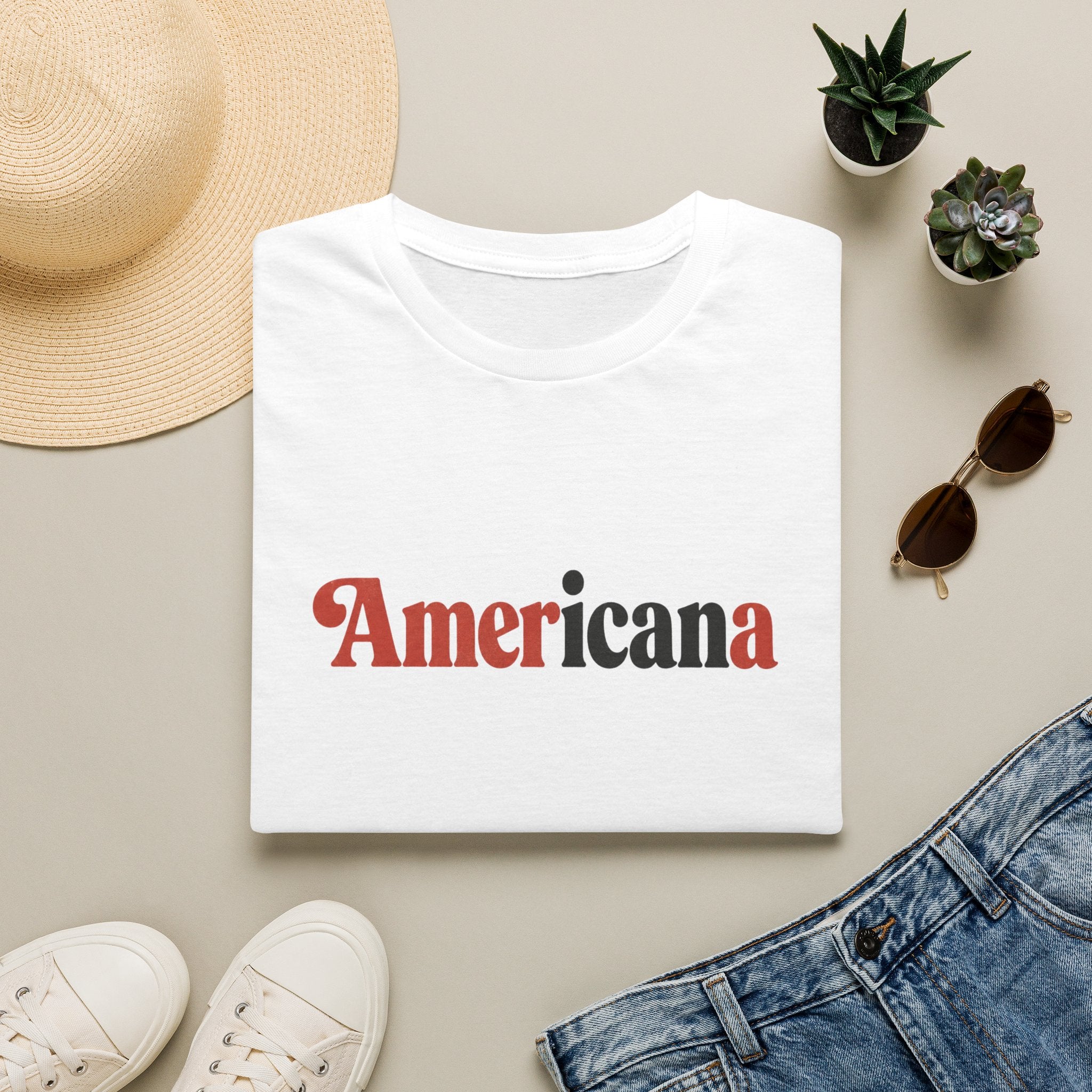 Americana Graphic T-Shirt — Retro Red & Black Text Tee