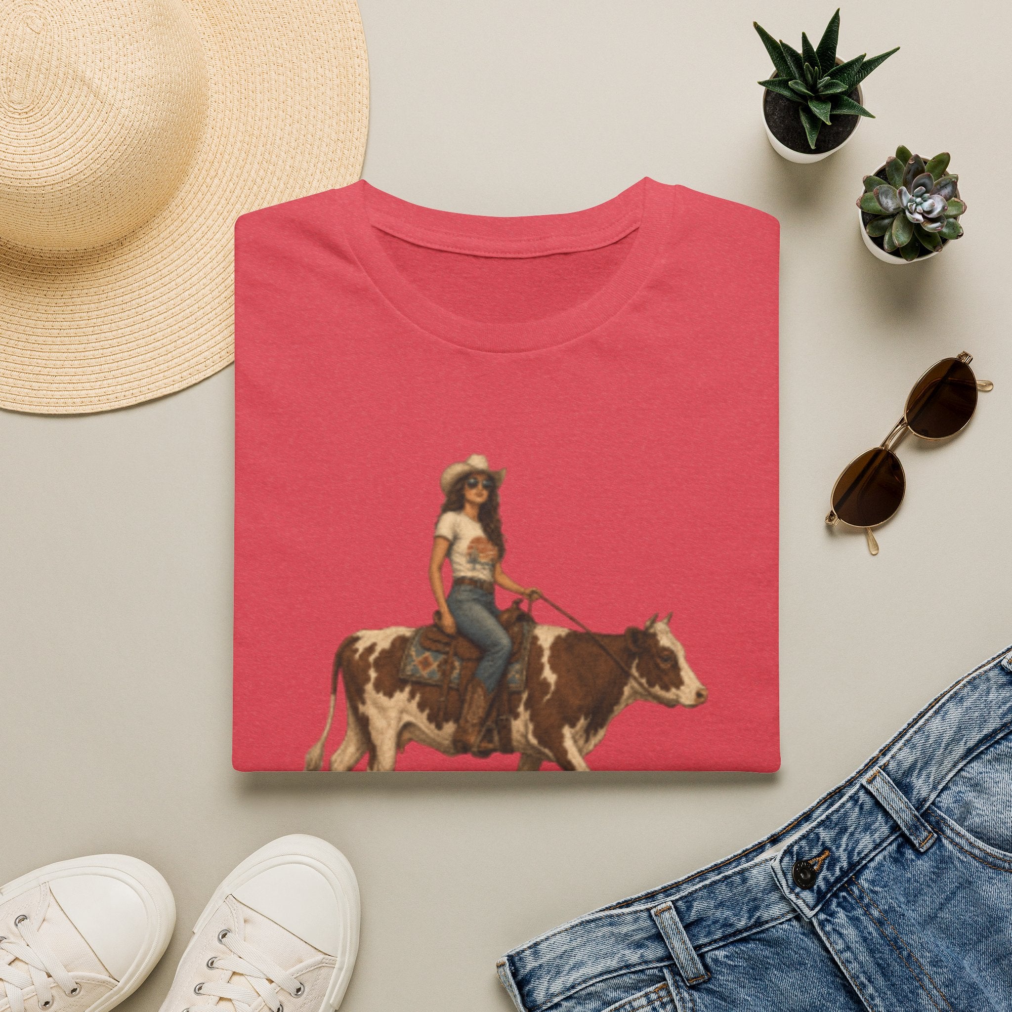 Cowgirl Riding Longhorn T-Shirt — Western Rodeo Graphic Tee