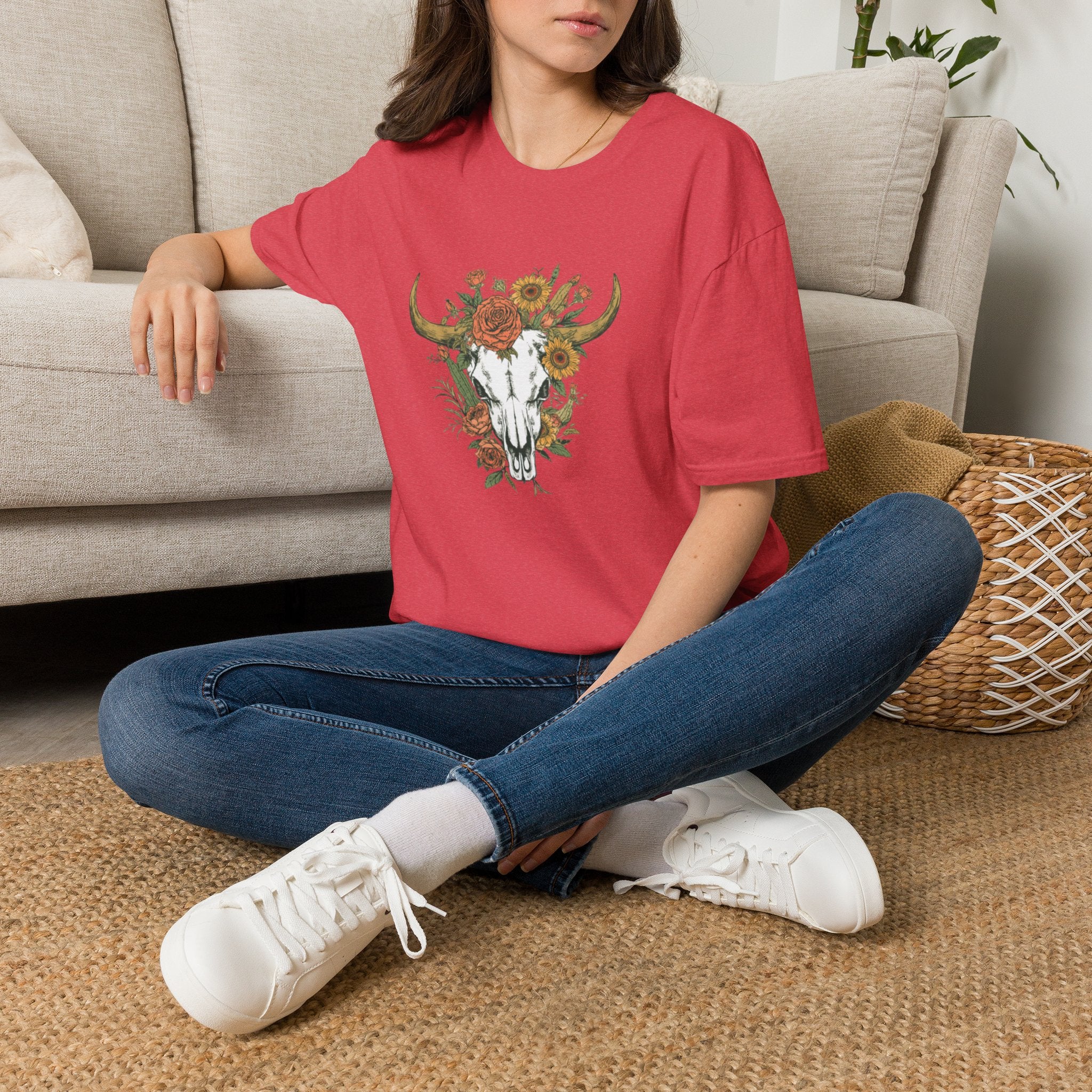 Floral Bull Skull T-Shirt — Boho Western Graphic Tee