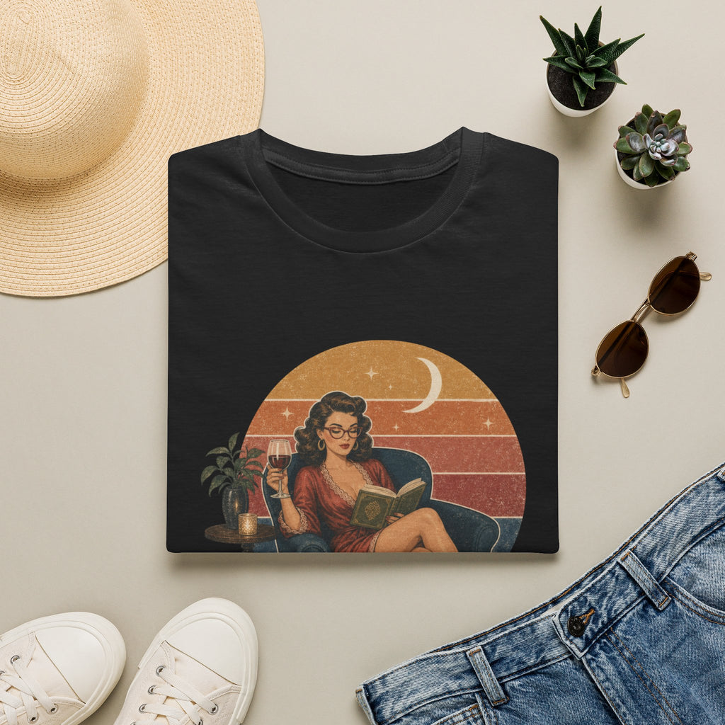 Lady of the Night Vintage Graphic T-Shirt — Retro Pinup Moonlit Reading Tee
