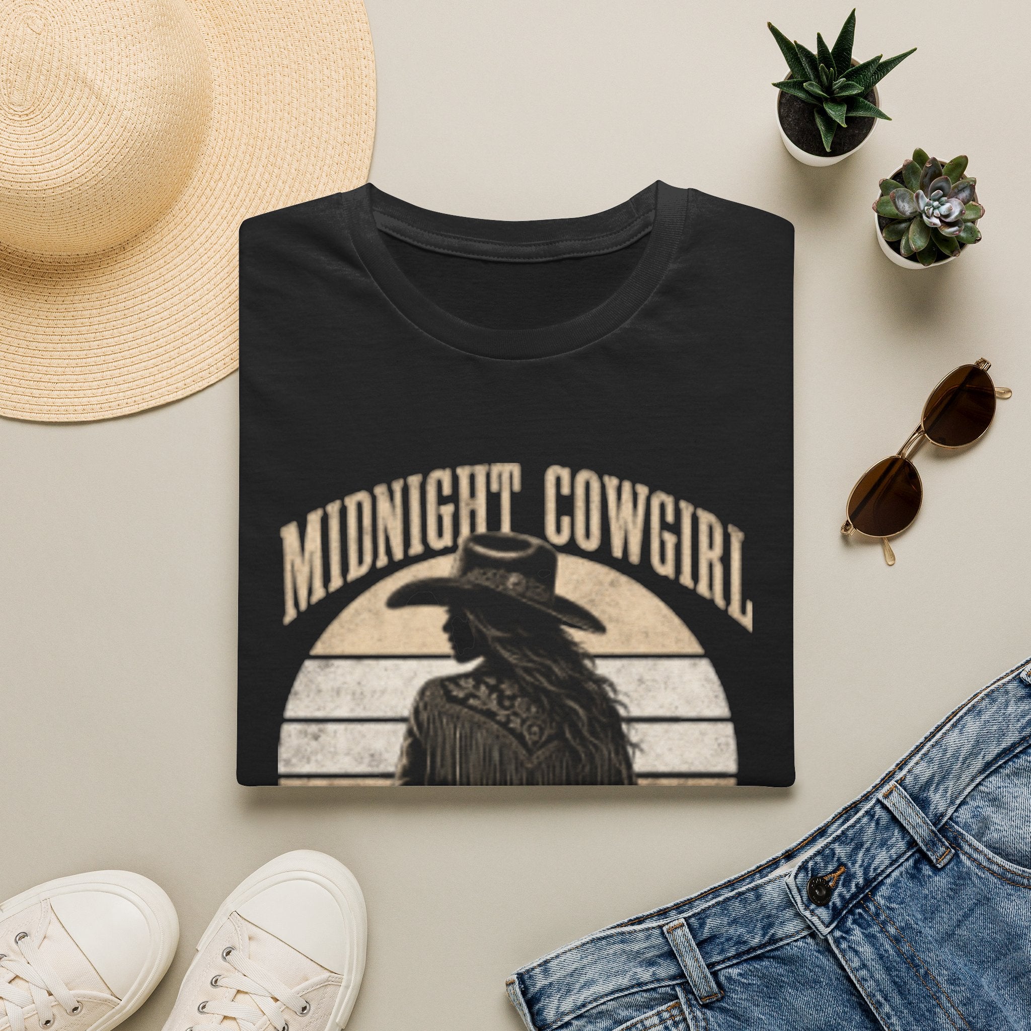 Midnight Cowgirl T‑Shirt — 'She Rides Alone' Western Graphic Tee