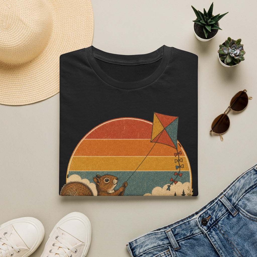 Retro Squirrel Kite T-Shirt — Vintage Sunset Nature Tee