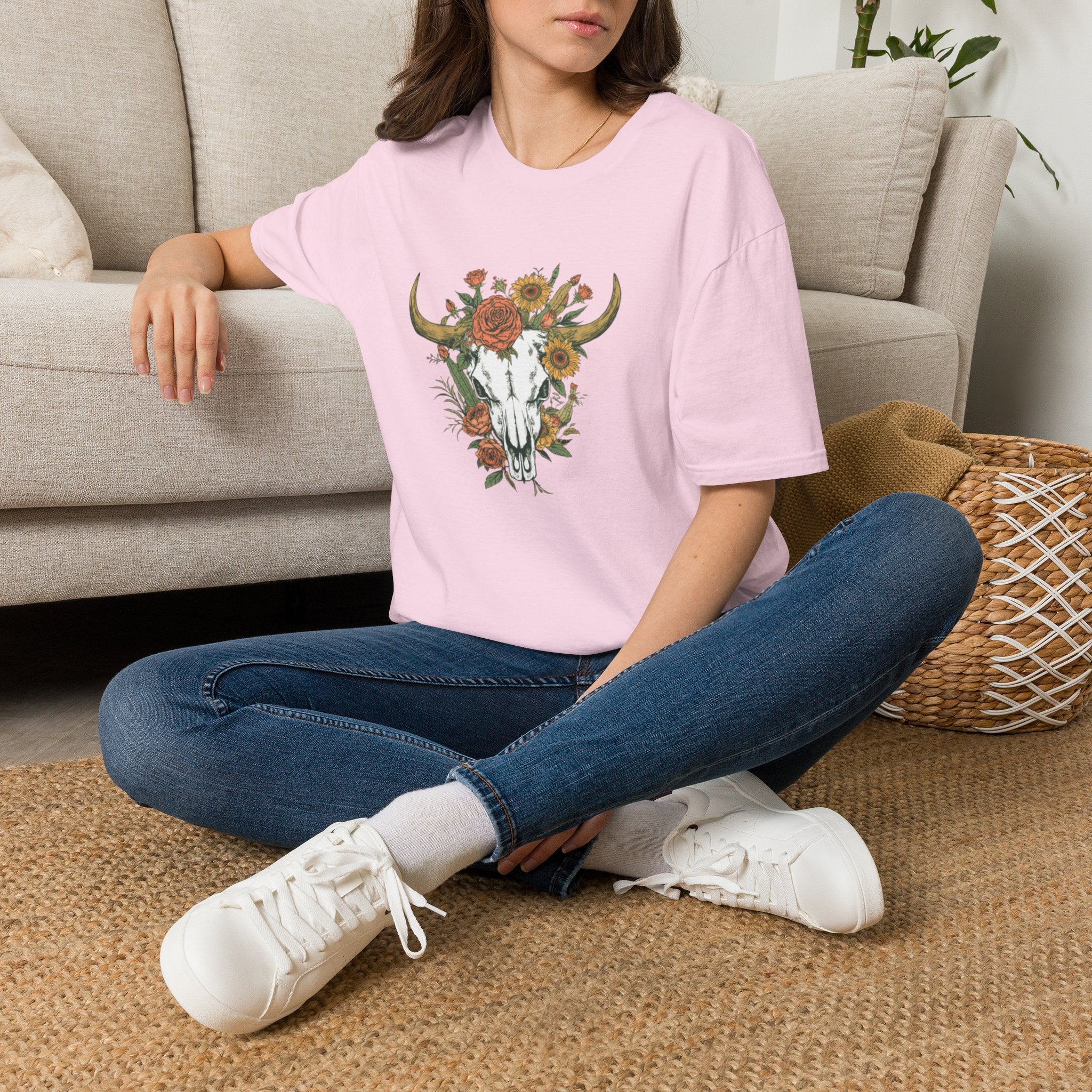 Floral Bull Skull T-Shirt — Boho Western Graphic Tee