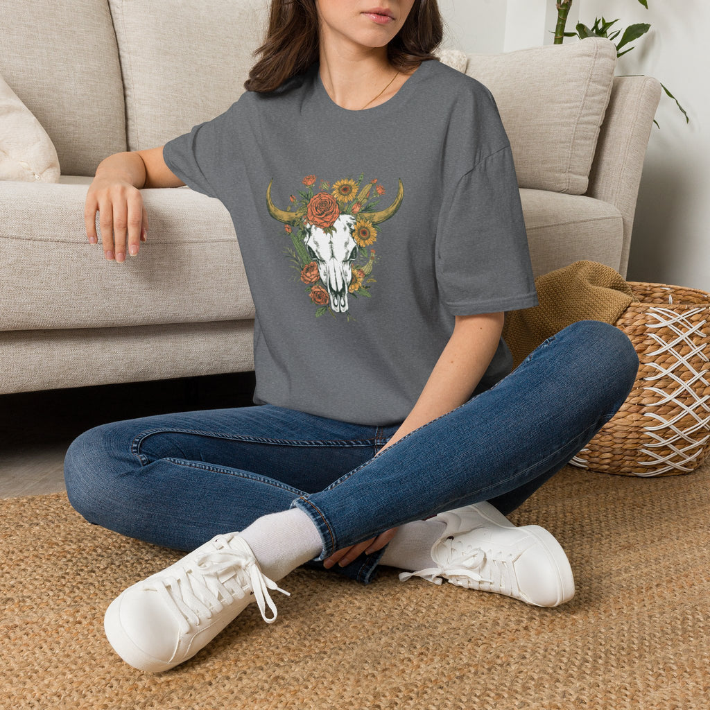 Floral Bull Skull T-Shirt — Boho Western Graphic Tee