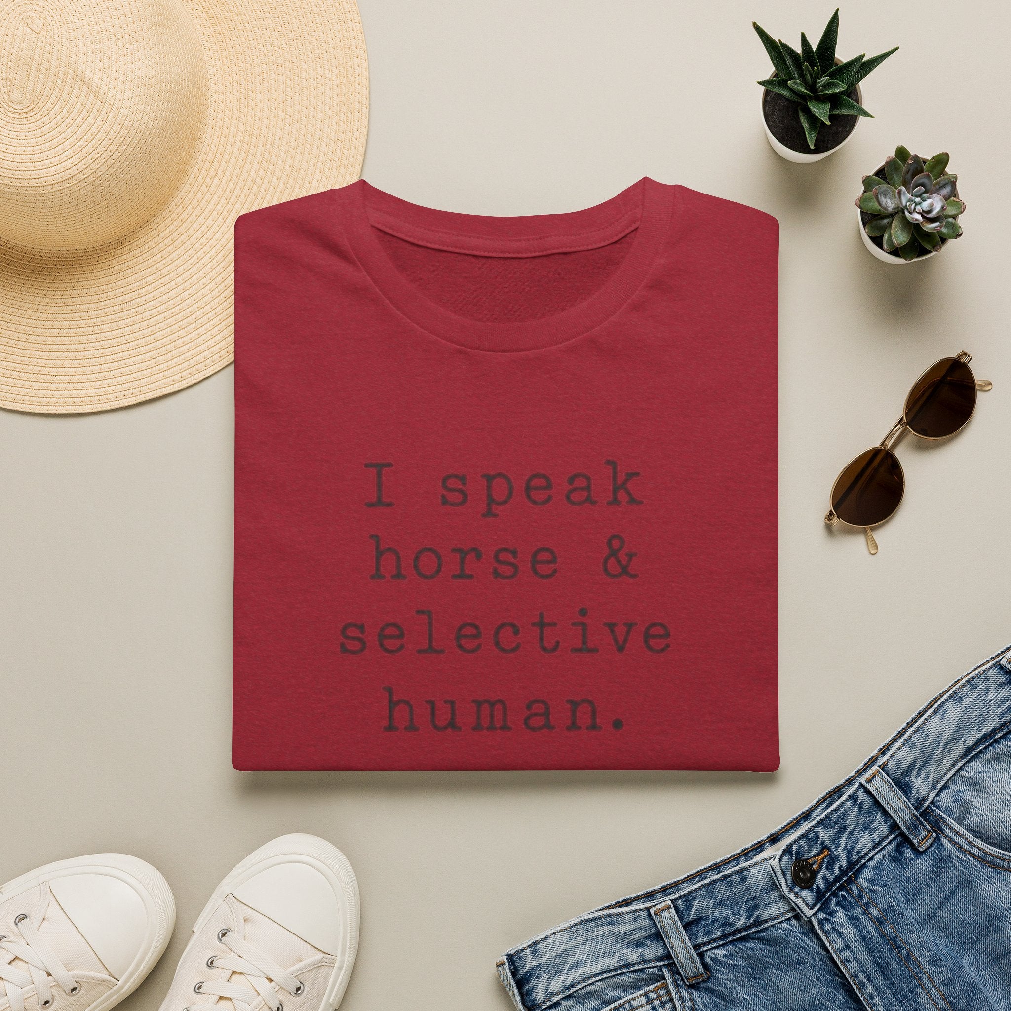 T-Shirt — “I Speak Horse & Selective Human.” Funny Equestrian Tee