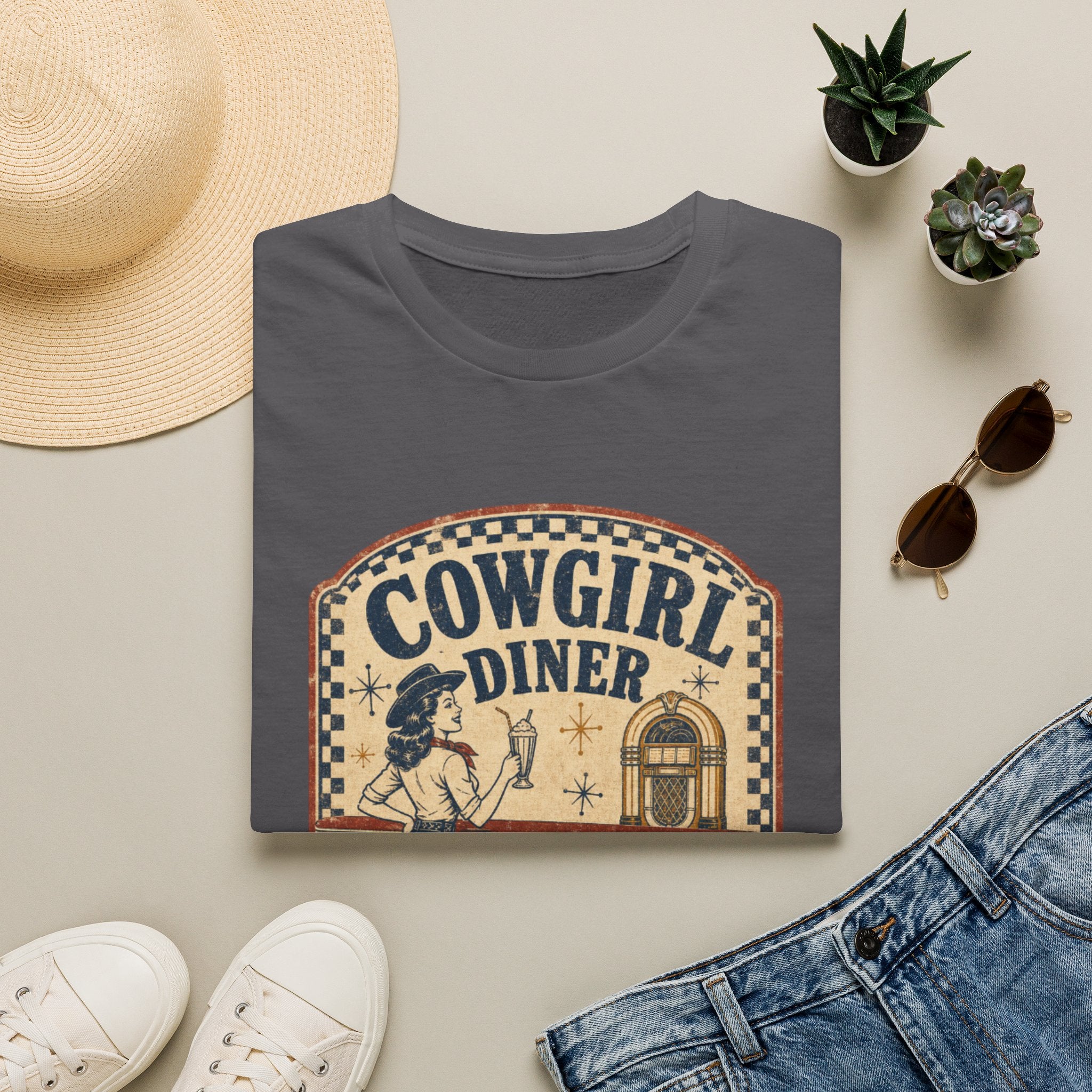 Cowgirl Diner Vintage Tee — Retro Western 'Cowgirl Diner' Graphic T-Shirt