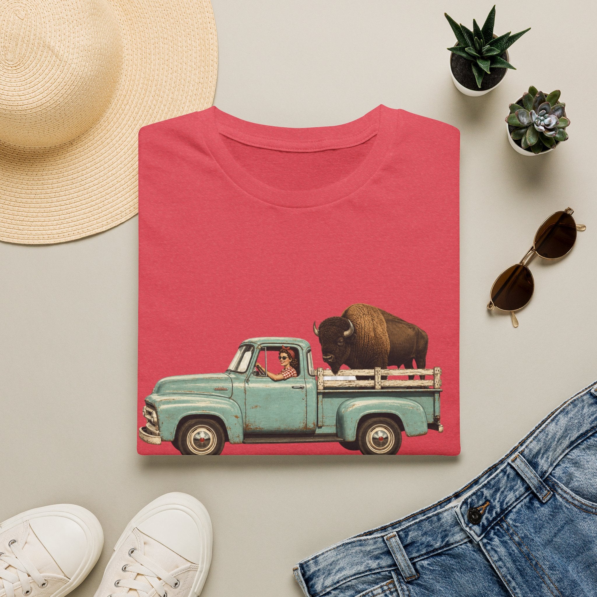 Vintage Truck & Buffalo T-Shirt — Retro Western Road Trip Tee