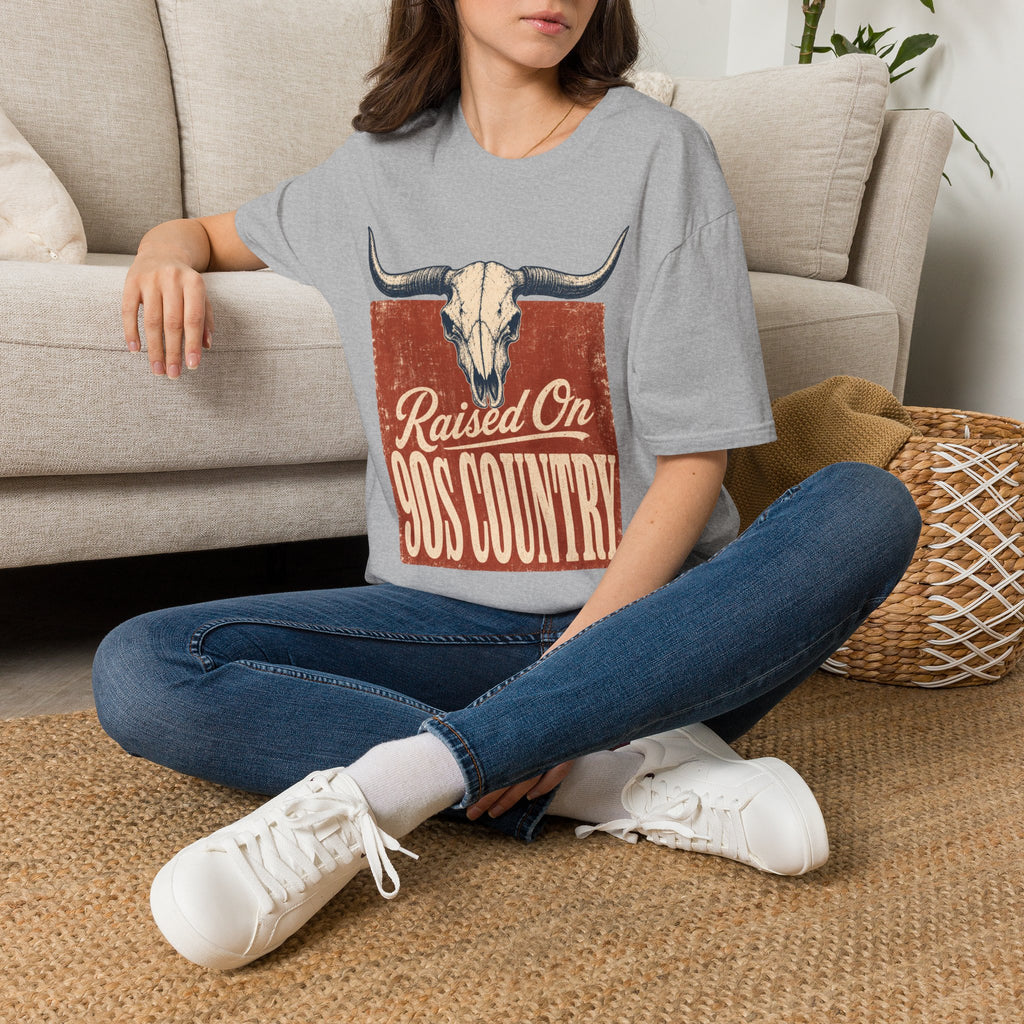 Raised On SOS Country T‑Shirt — Vintage Steer Skull Western Tee