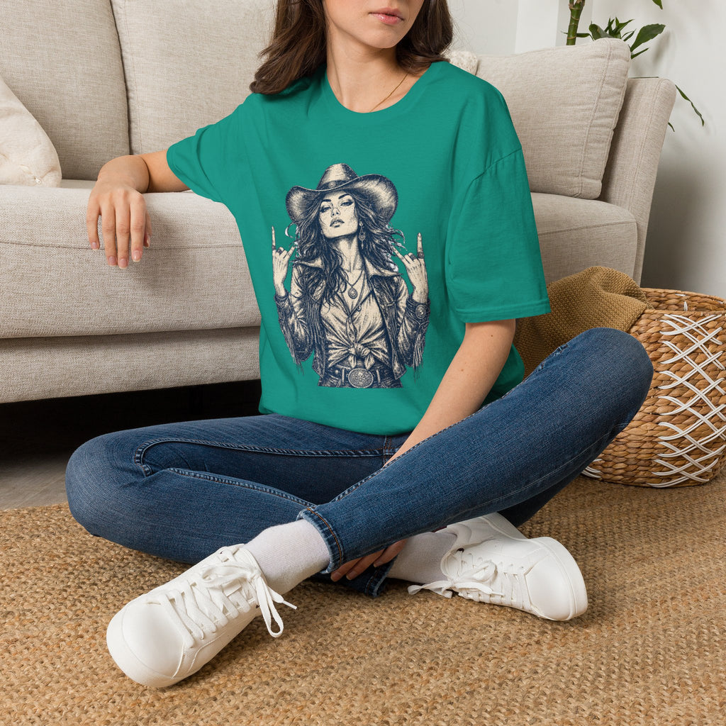 Cowgirl Rock Graphic Tee — Retro Rebel Woman Illustration