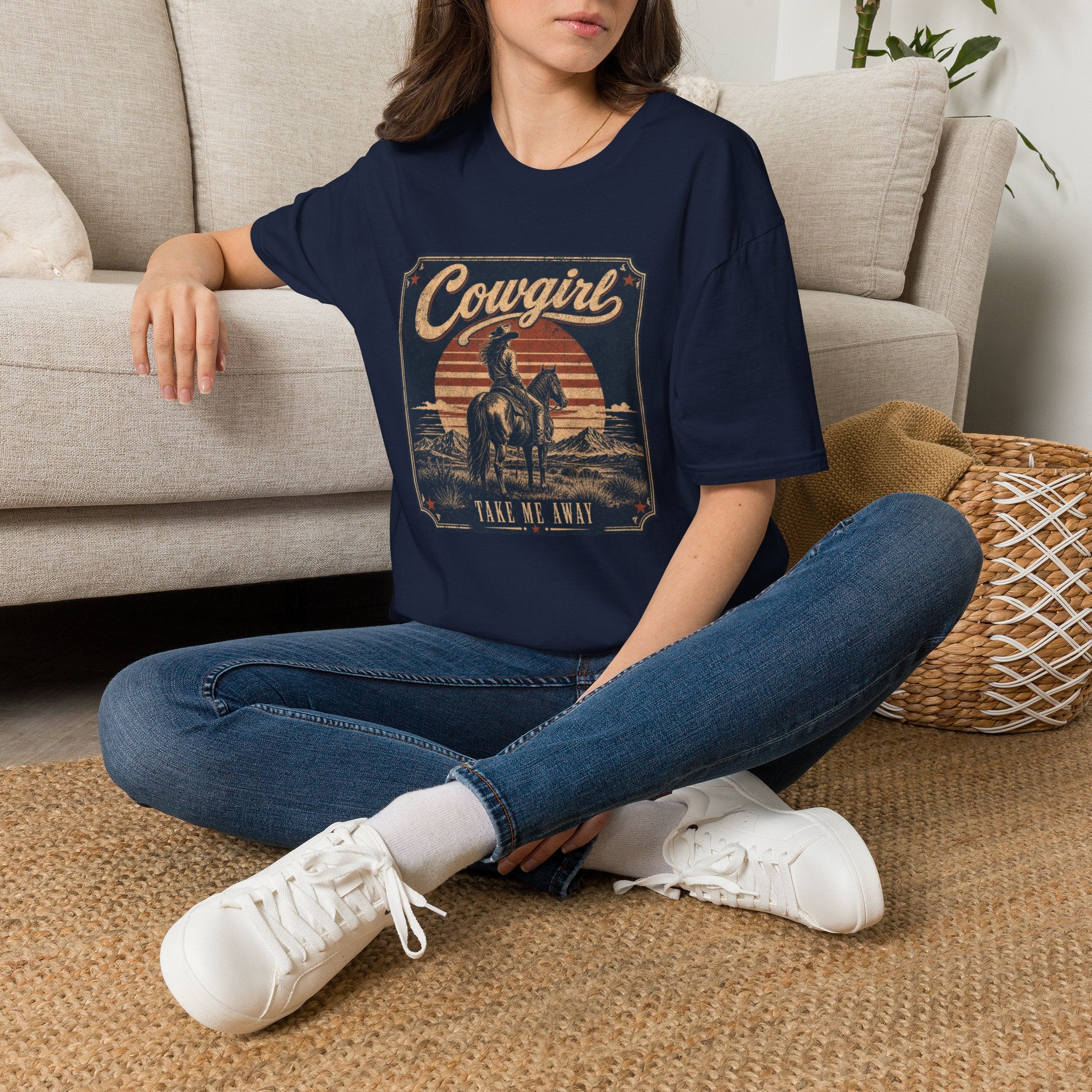 Cowgirl Vintage Graphic Tee — 'Cowgirl' Sunset Horse Riding T-Shirt