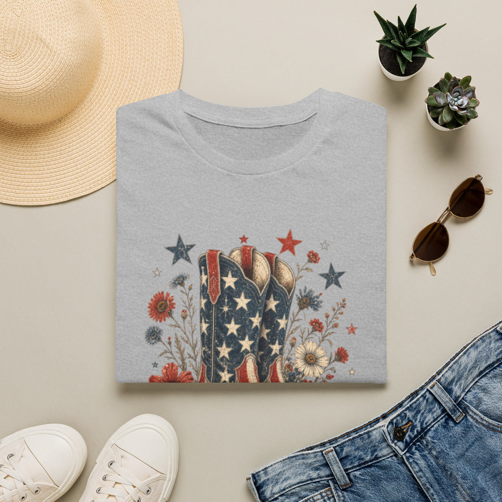 Cowboy Boot Tee — Americana Flag Floral Graphic T-Shirt