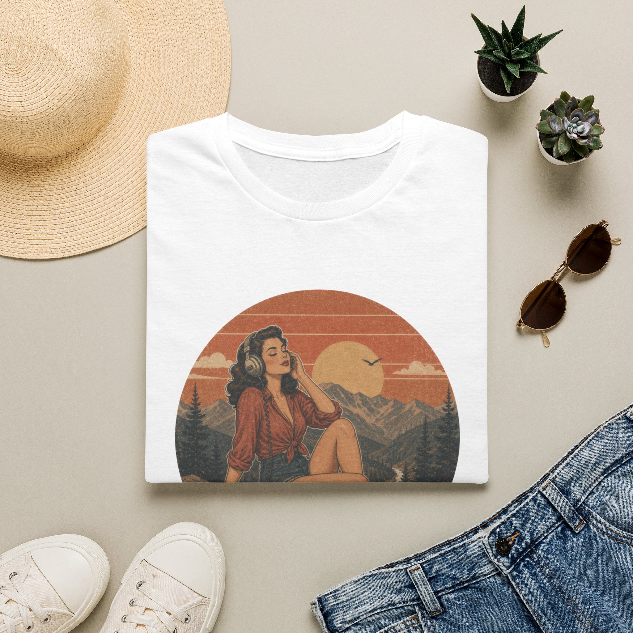Retro Pin-Up 'Lost in Music' T-Shirt — Vintage Sunset Music Tee