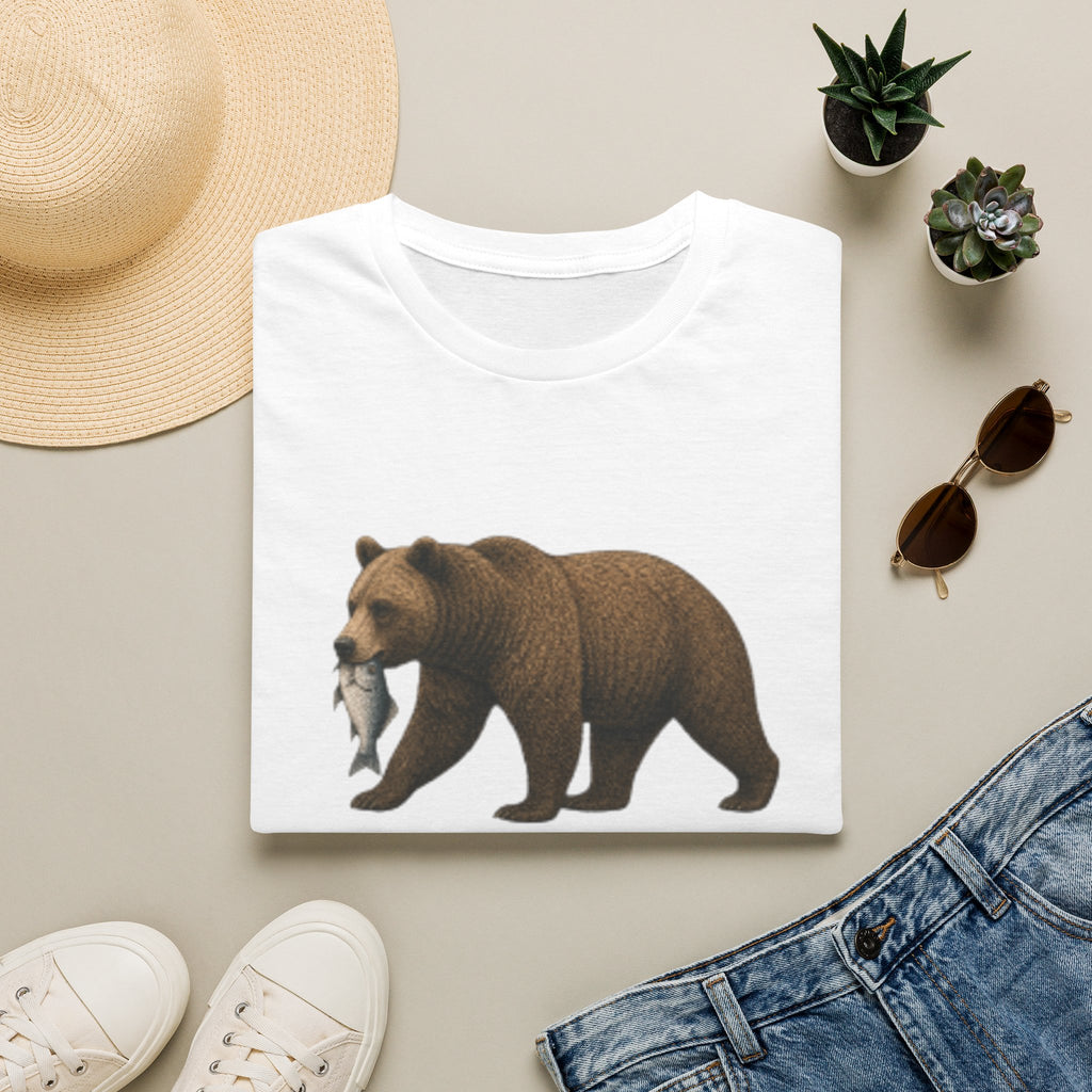 Bear with Fish T-Shirt — Rustic Wildlife Graphic Tee for Nature Lovers